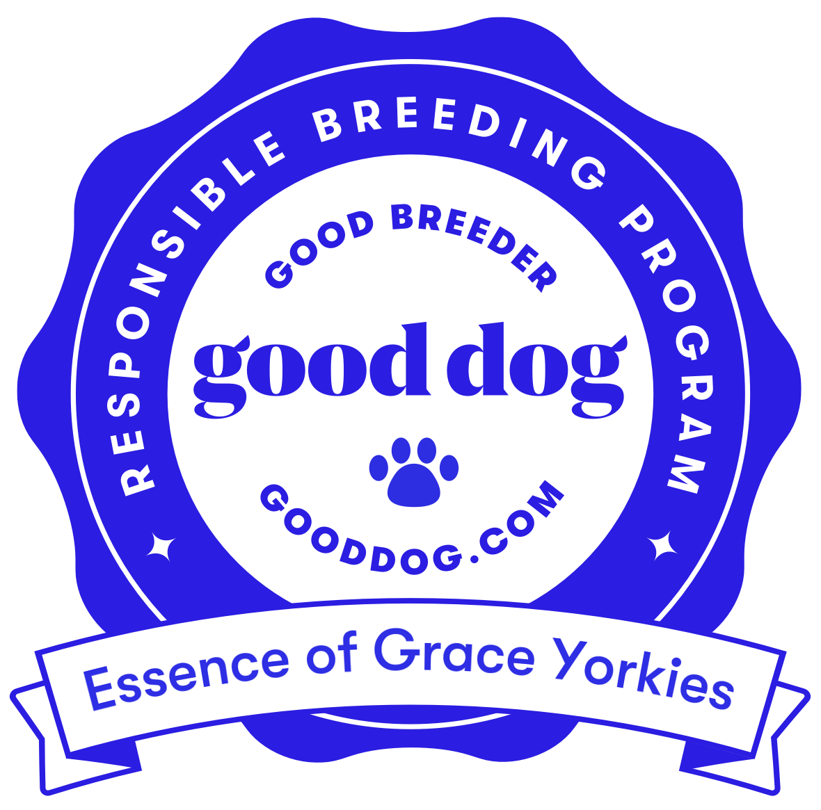 GoodDog Responsible Breeder Program badge for Essence of Grace Yorkies, AKC Yorkshire Terrier breeder in Southern California