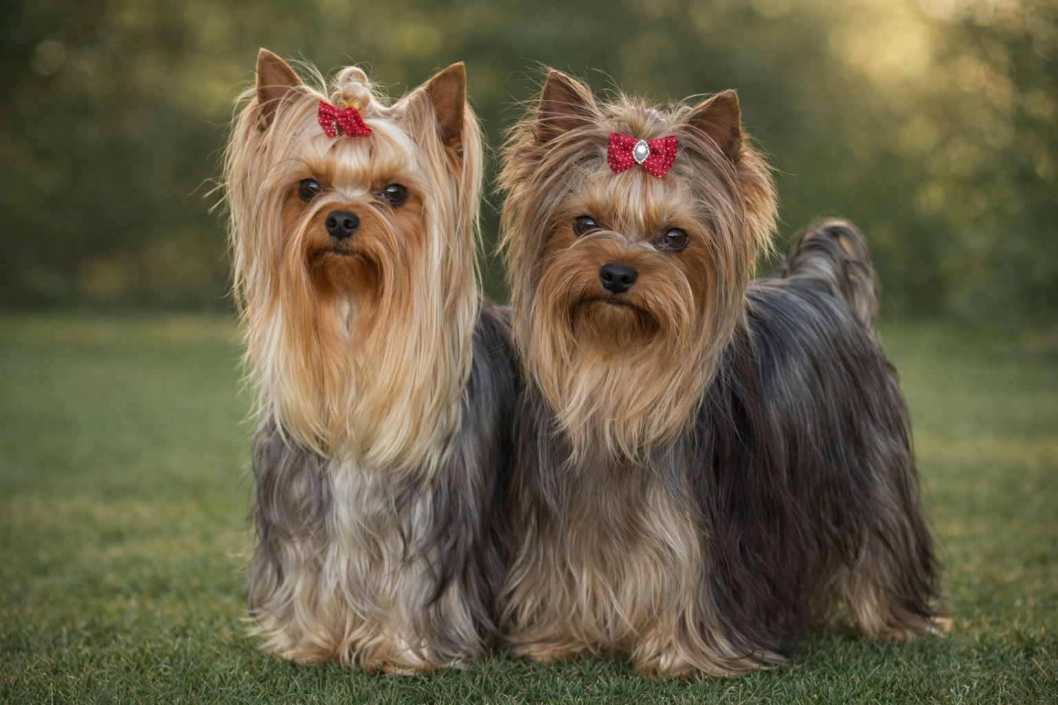 Healthy Yorkshire Terriers representing responsible care and early pet insurance coverage required by Essence of Grace Yorkies