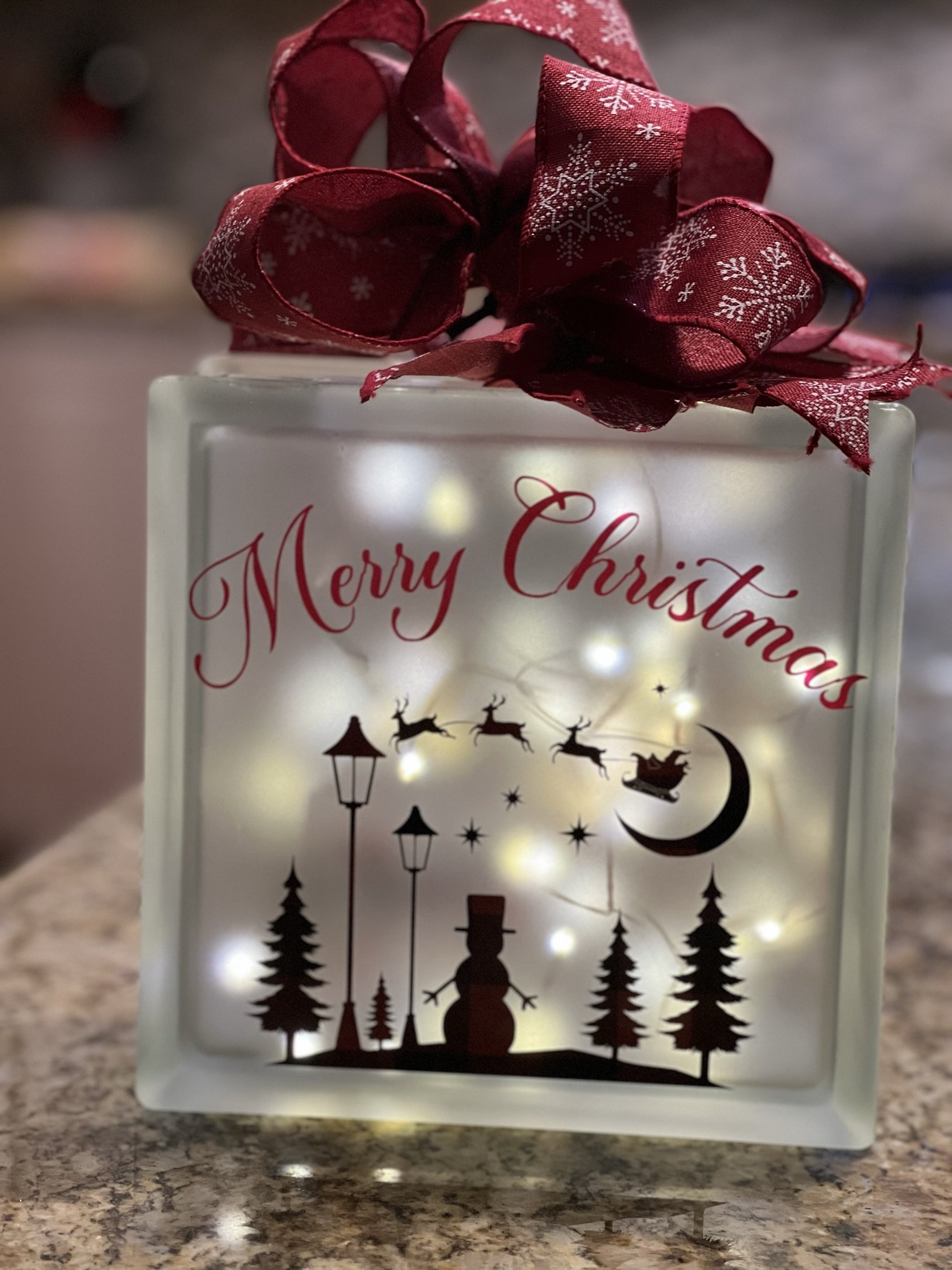 Merry Christmas Glass Block