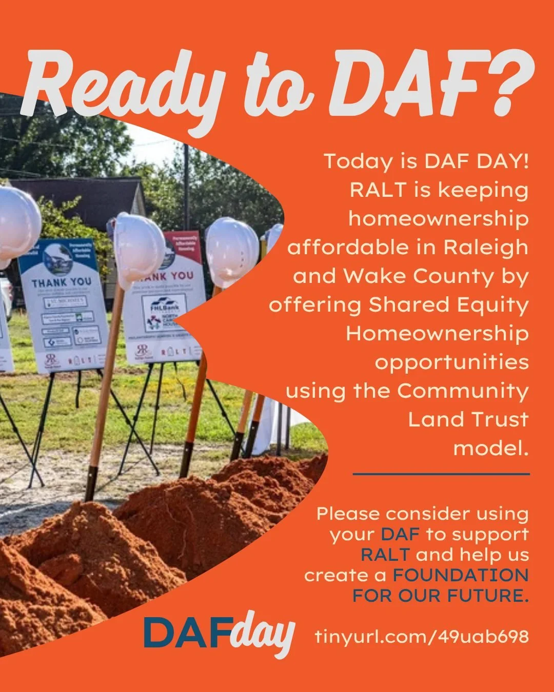 💙 Today is DAF Day! Did you know you can make a lasting impact by recommending a gift to Raleigh Area Land Trust through your Donor-Advised Fund (DAF)? It&rsquo;s one of the easiest ways to support our mission and create more affordable housing in o