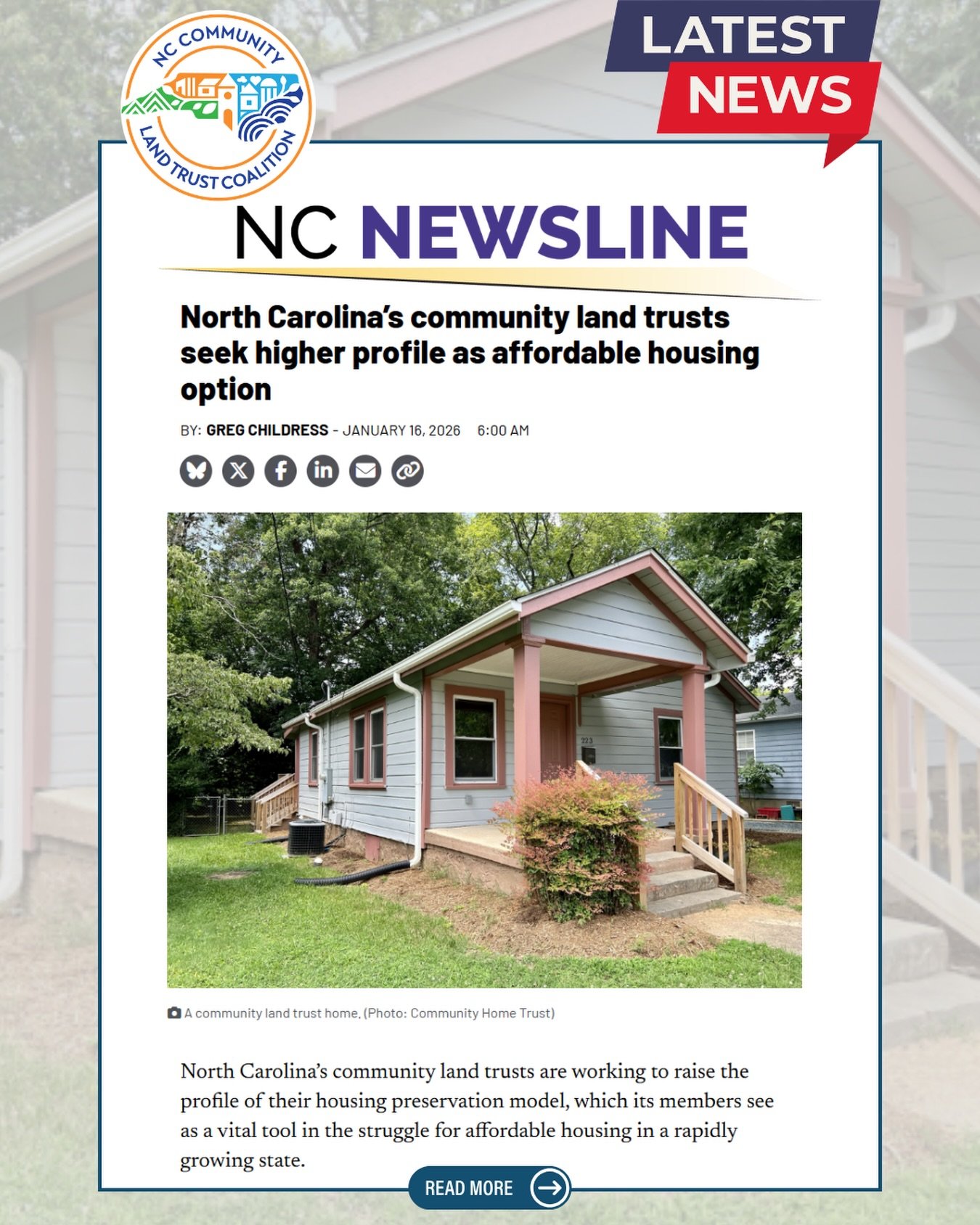 IN THE NEWS // North Carolina&rsquo;s community land trusts are working to raise the profile of their housing preservation model, which its members see as a vital tool in the struggle for affordable housing in a rapidly growing state.

Several of the