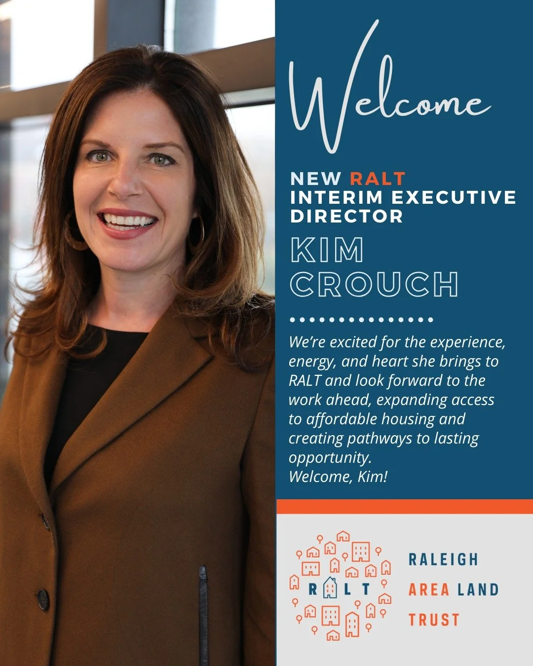 Please join us in welcoming Kim Crouch as Interim Executive Director of Raleigh Area Land Trust!

Kim steps into this role with a deep commitment to affordable homeownership and a passion for strengthening communities. Her leadership will help ensure