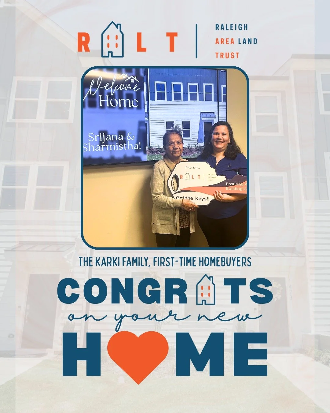 RALT welcomes the Karki Family to their new home! Srijana shared that the difference between her current rent and upcoming mortgage payment is only $200! She was grateful that she won't be subject to rental payment fluctuations and will own her home.