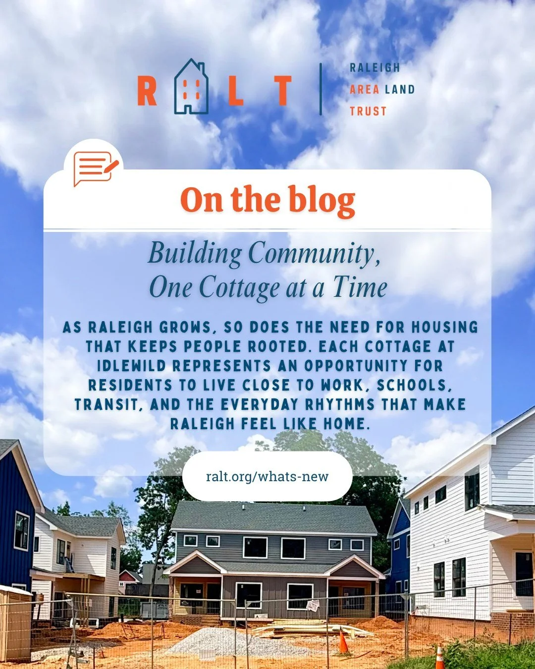 Building Community, One Cottage at a Time

This time last year, we prepared to break ground at the Cottages of Idlewild. Community members, partners, and neighbors gathered in Idlewild to celebrate what would become Raleigh's first permanently afford
