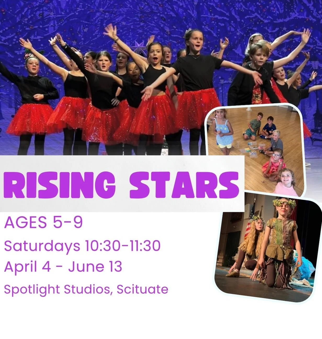 Big talent, little stars ✨🌟

Our Rising Stars musical theater class is the perfect place for ages 5&ndash;9 to sing, dance, act, and shine on stage! From building confidence to learning the basics of performance, this is where their spotlight journe