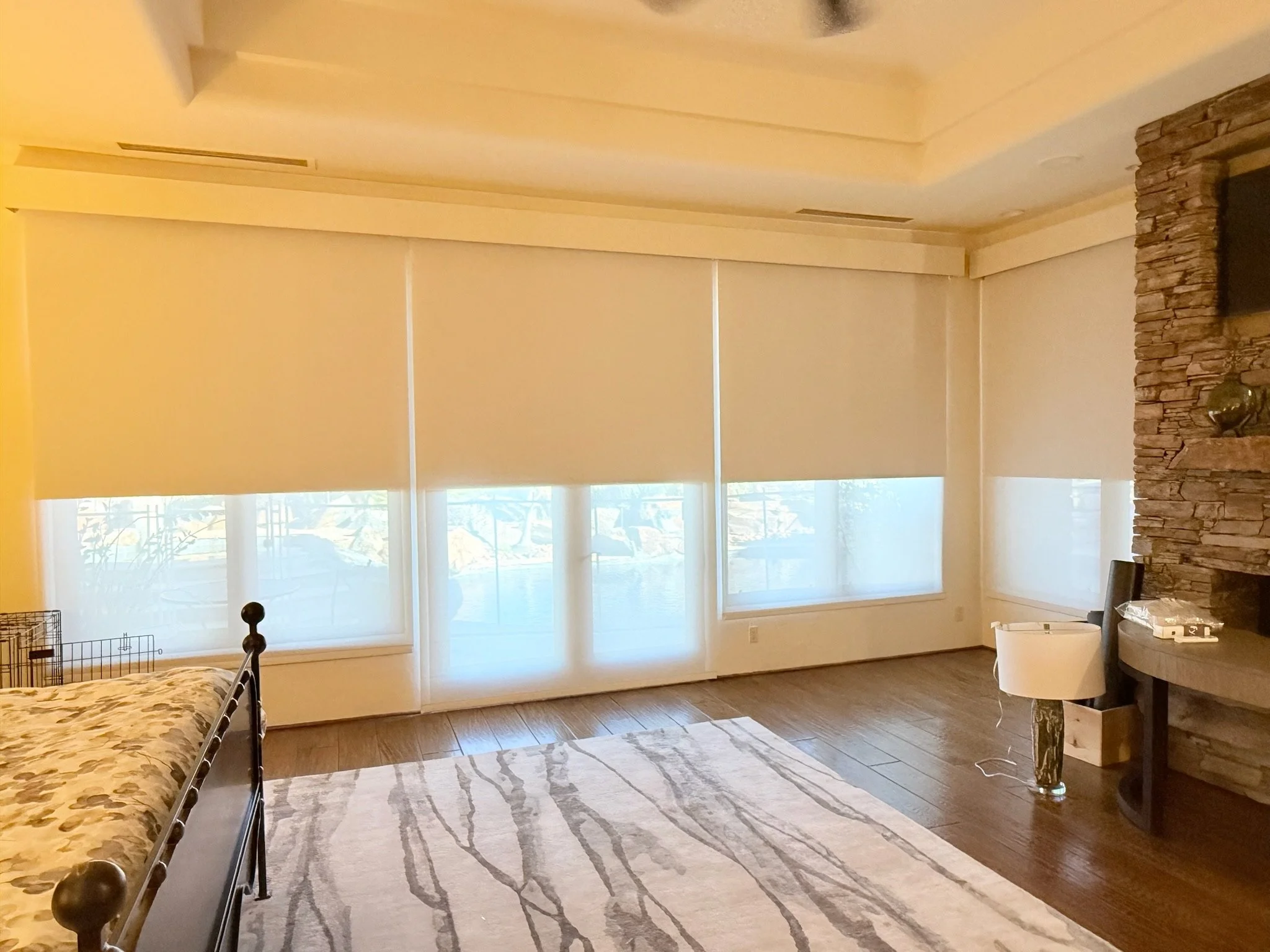 Somfy Double Roller Shades in Palm Desert - Blackout and 3% Screen Fabrics