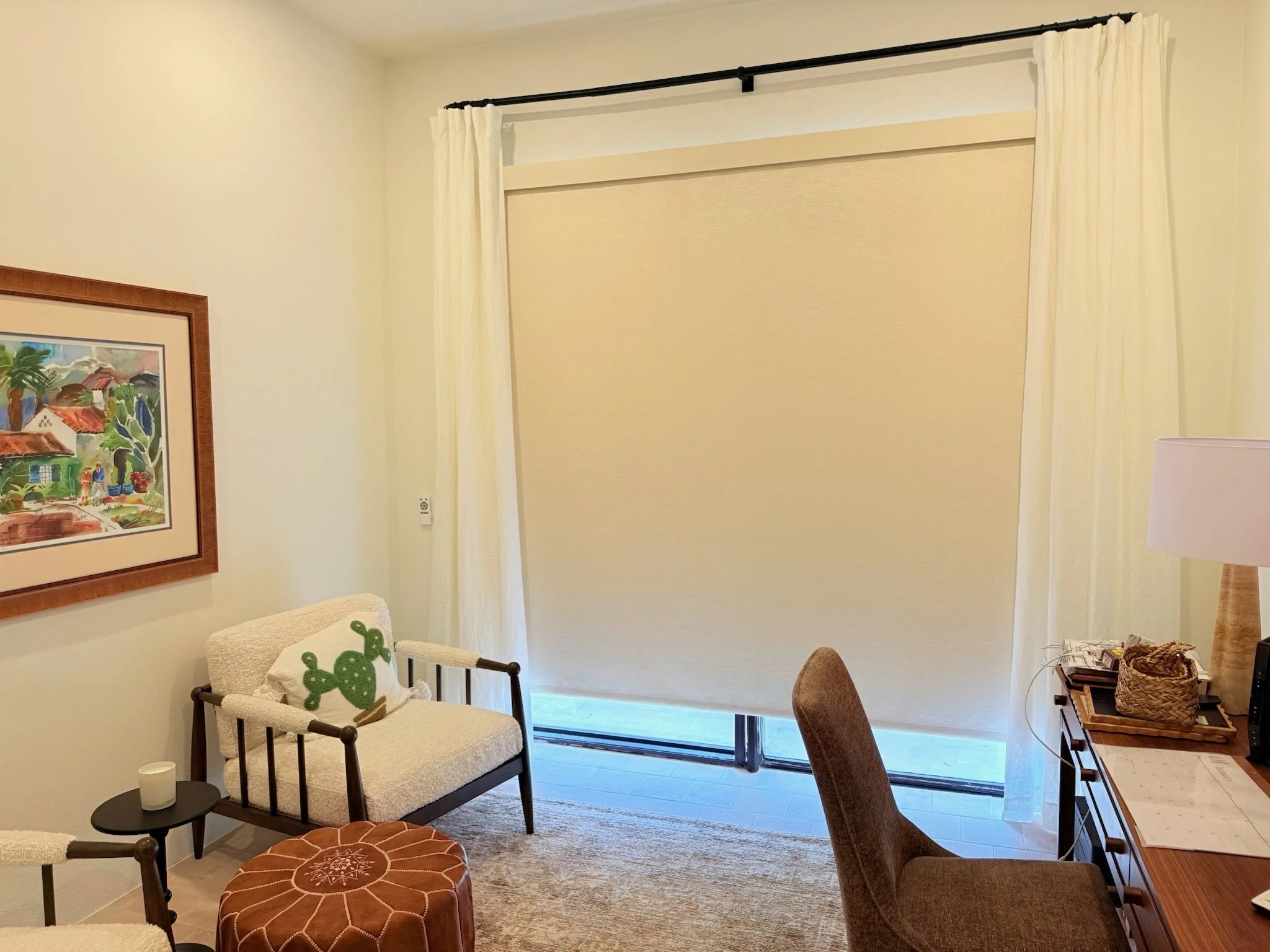 Somfy Motorized Roller Shade in La Quinta - Blackout Fabric
