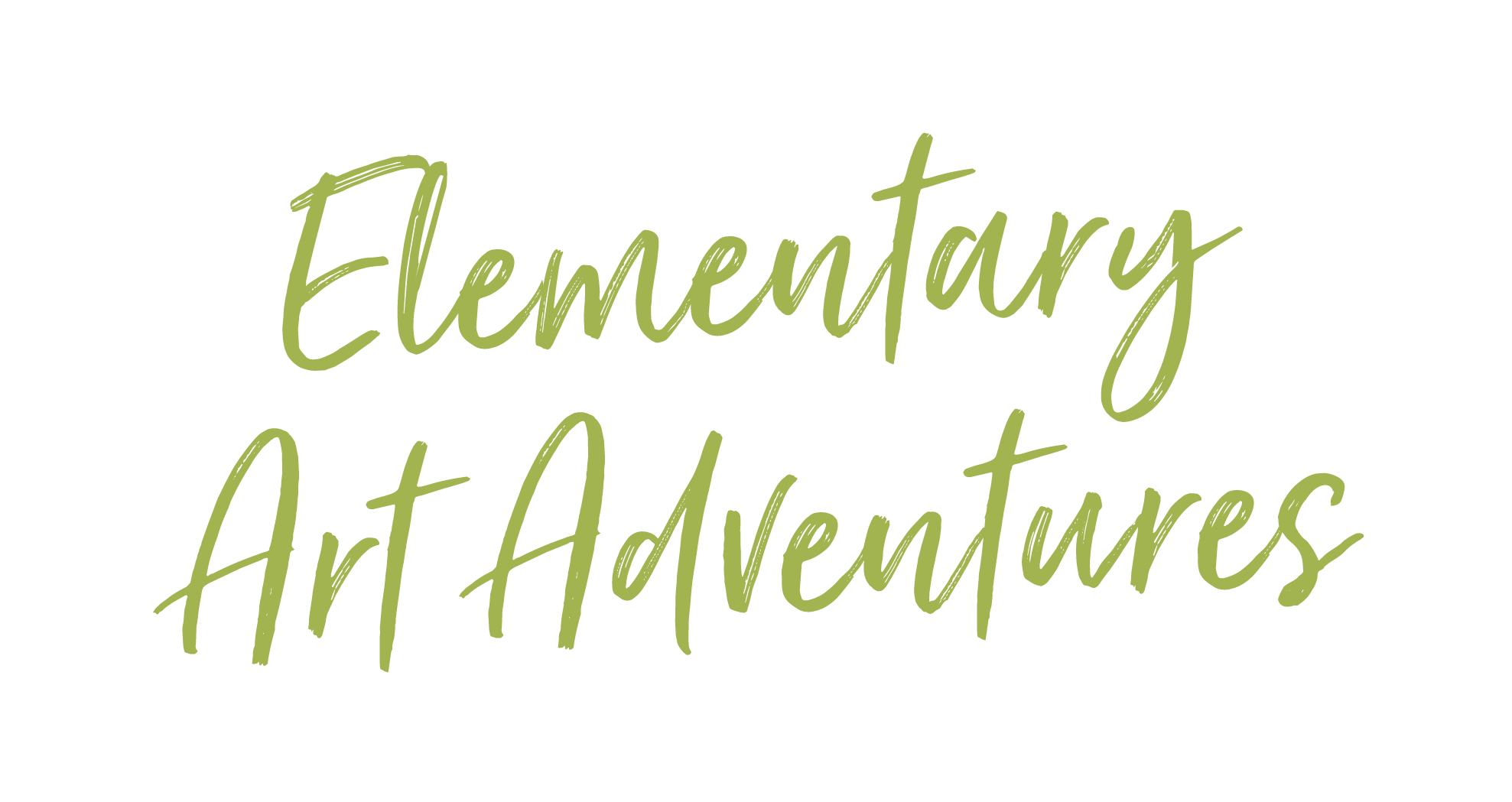 Text that reads 'Elementary Art Adventures' in green handwriting font on a black background.