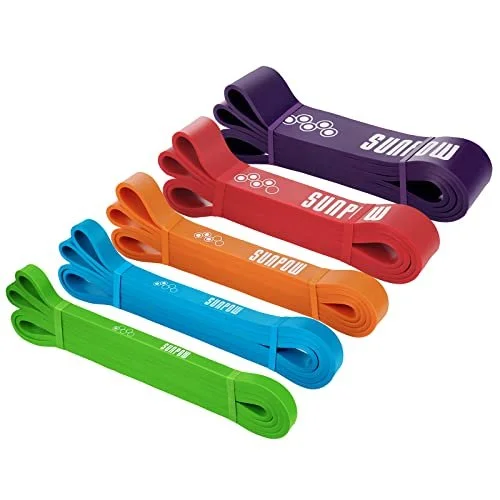 Set of five long resistance bands in different colors