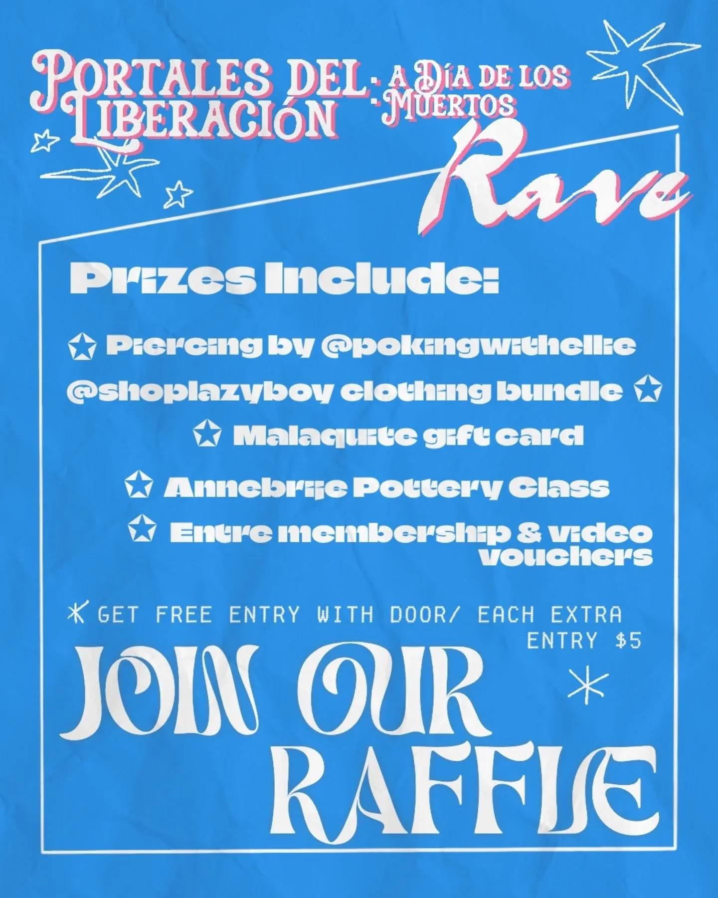 It's Wednesday! 🗓

That means you now have 3️⃣ days to buy tickets for our Portales de Liberaci&oacute;n Rave event at a pre-sale cost! And to make this offer even sweeter, we're making sure every ticket purchase is entered for a raffle featuring va