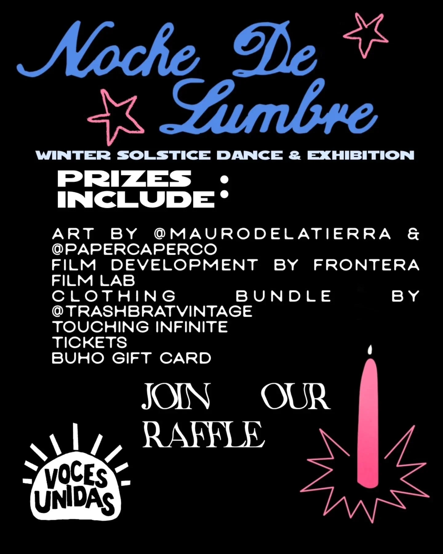 Make plans to join Voces Unidas for our Noche de Lumbre end-of-year solstice celebration on December 19th at @lovelettercoffeergv from 5 to 8 pm and be entered into our raffle featuring gorgeous prizes for the more discerning individual. 

Prizes fea