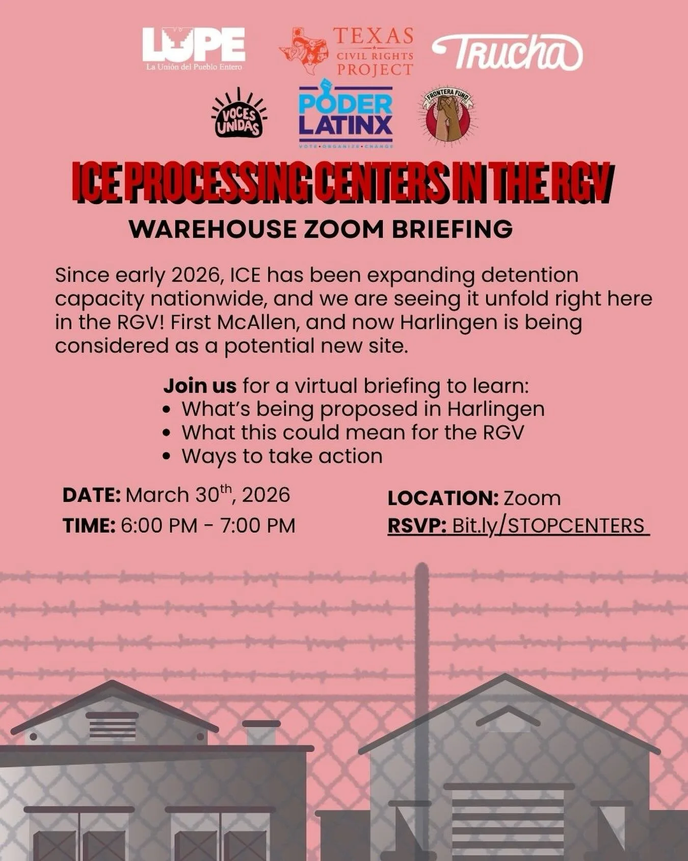 Warehouses are being quietly purchased and converted into ICE processing centers, and one may now be under consideration in Harlingen as detention capacity expands nationwide.

Join a virtual community briefing to understand:
&bull; What&rsquo;s bein