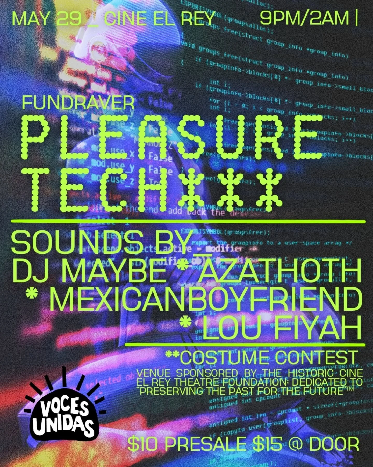 🗓 Save the Date - 💚🖤Pleasure Tech at Cine El Rey (May 29th).

Calling all sexy cyborgs, horny hacktivists, dommes, divas, dolls&hellip;.all sex machines to the dance floor. Join us for an unforgettable night exploring music and movement as technol