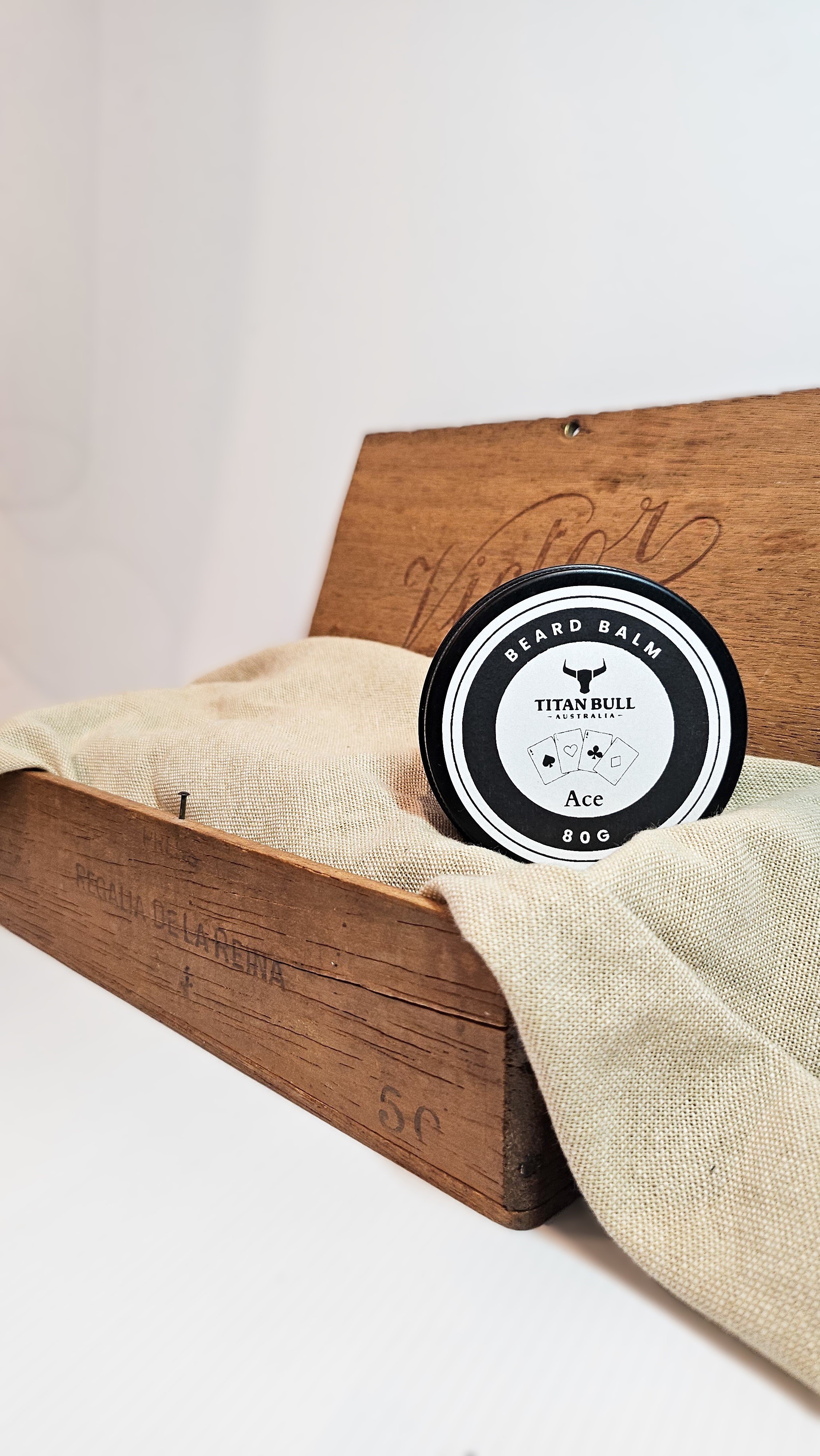 Titan Bull Australia's Beard Balm with a smooth texture, designed to hydrate, shape, and moisturise beards for a neat finish