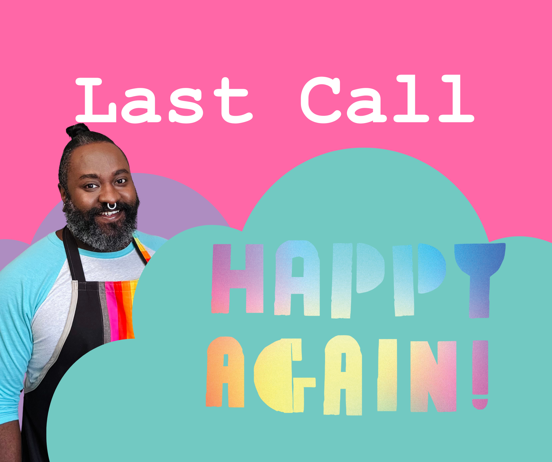 Mister Larrie in clouds on a pink background