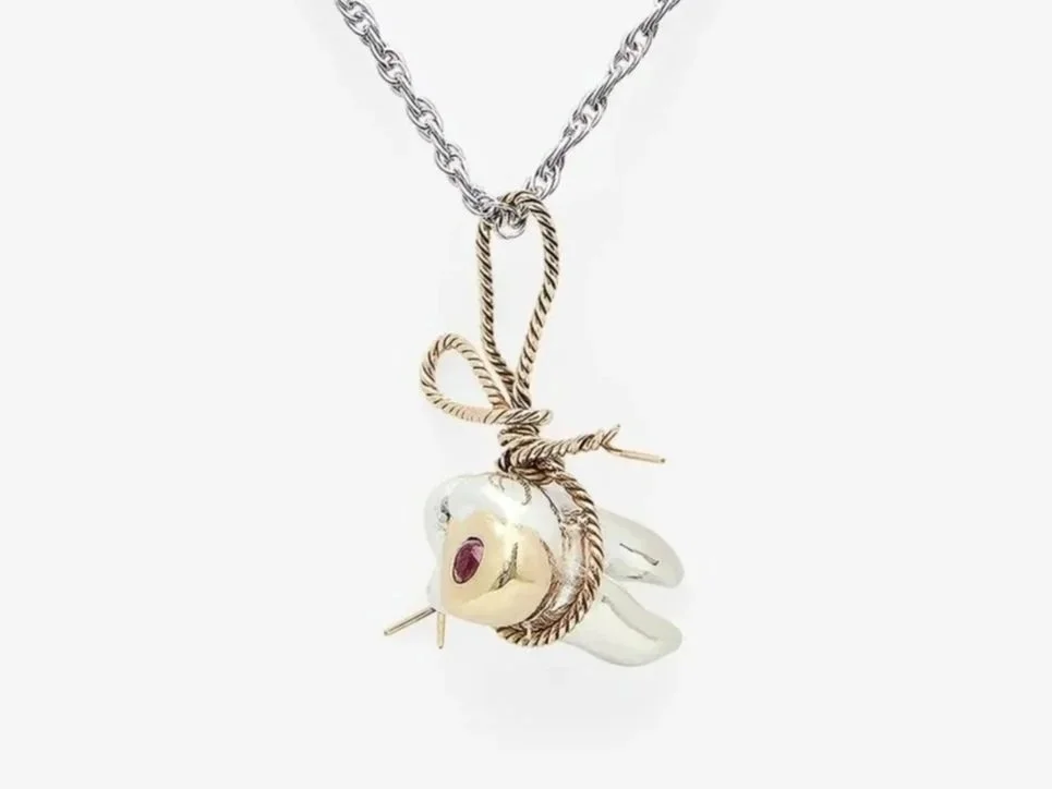 Tooth on a String Pendant
14K Yellow Gold, Silver, Ruby $700