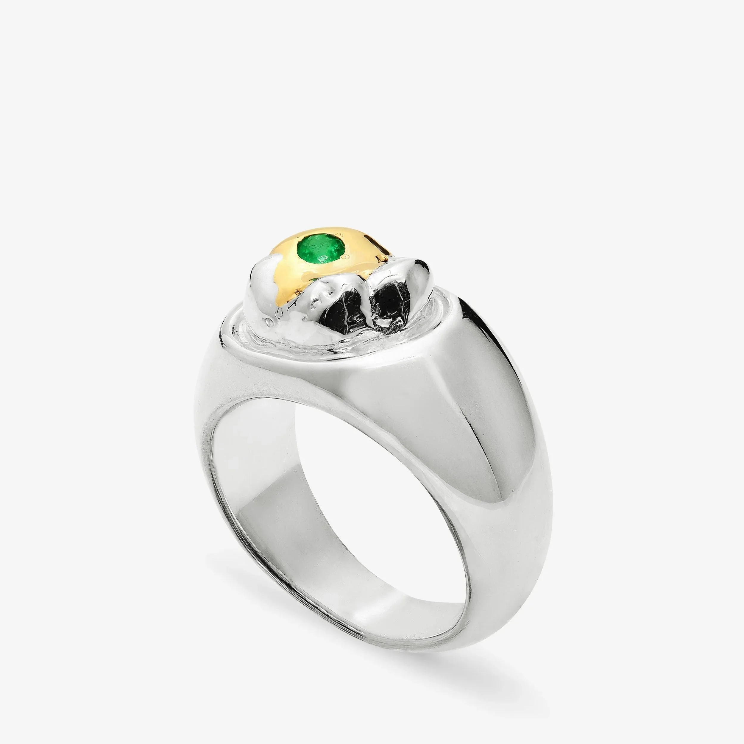 Cavity Ring
14K Yellow Gold, Silver, Emerald