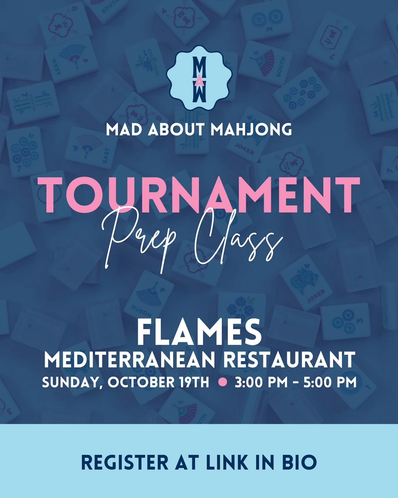 🏆 Thinking about entering your first Mahjong tournament? Or maybe you just want to sharpen your game-day skills?

Join us for our Tournament Prep Class &mdash; focused instruction plus practice rounds to help you speed up play, break bad habits, and
