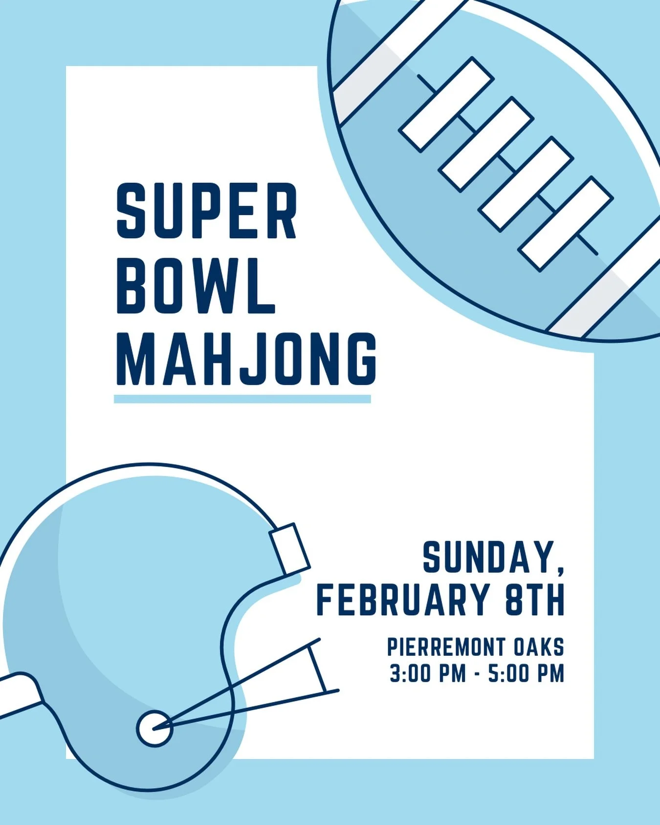 Game day, Mahjong style  If your idea of a Super Bowl involves tiles instead of touchdowns, this one&rsquo;s for you. 🀄
Join us @pierremontoakstennisclub on Sunday, February 8th for Super Bowl Mahjong Open Play.