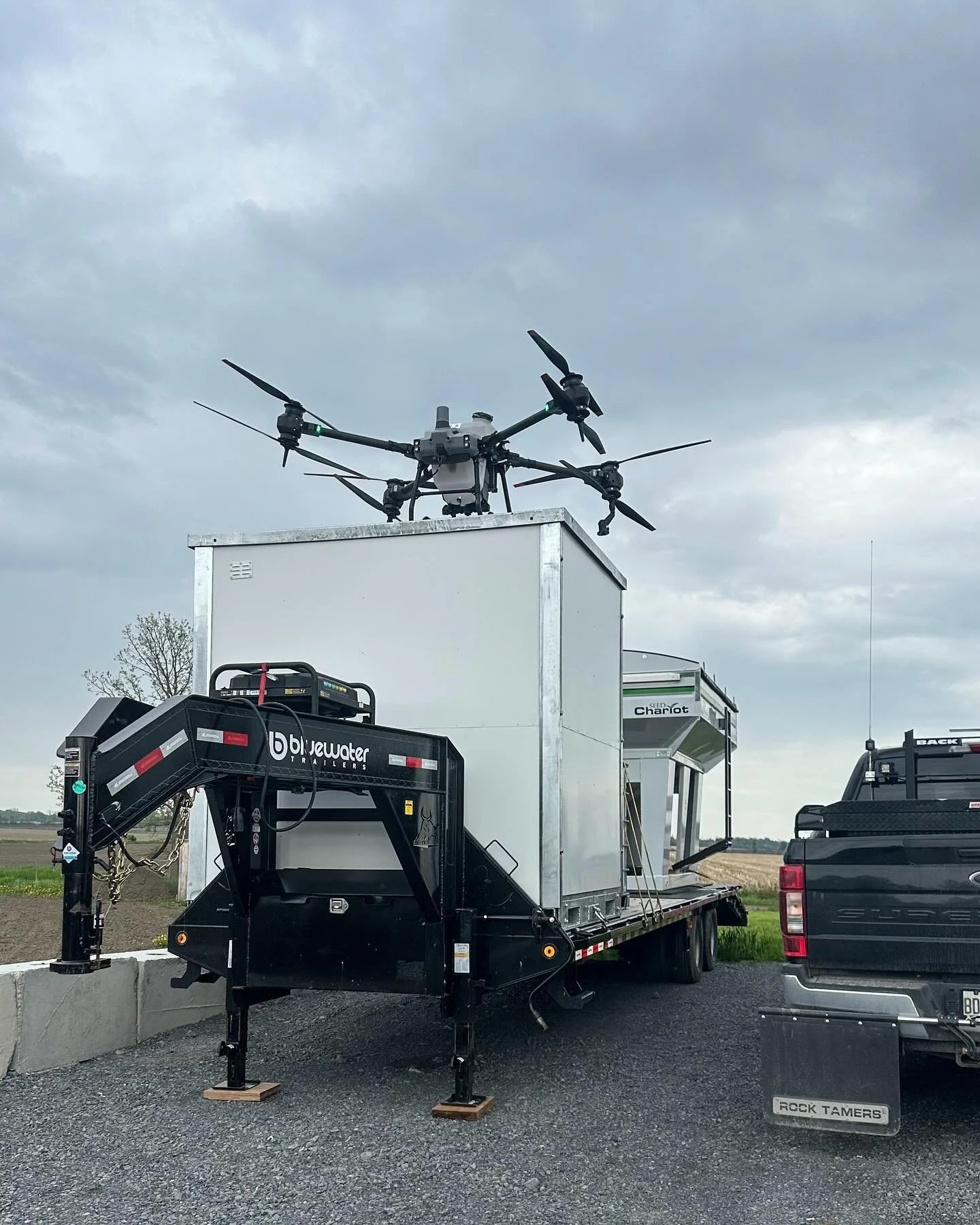 Our DJI Agras T-40 has delivered and is ready to service our local farmers!!

This past week we have been working hard at getting our trailer set up in anticipation of our drone being delivered! 

A bit more about our set up:
&bull;32ft gooseneck tra