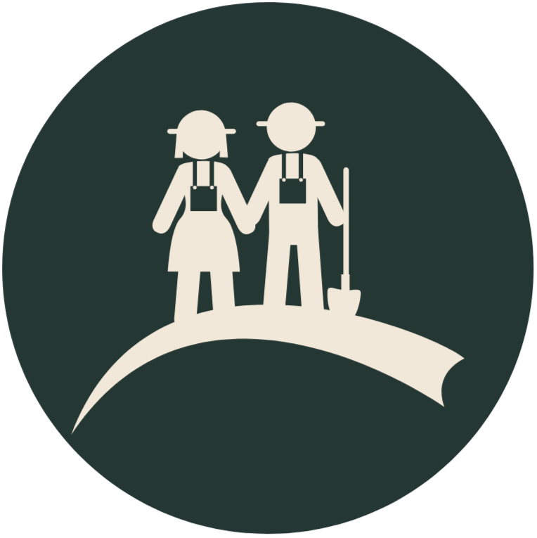 Forest green circle and farmer couple icon inside