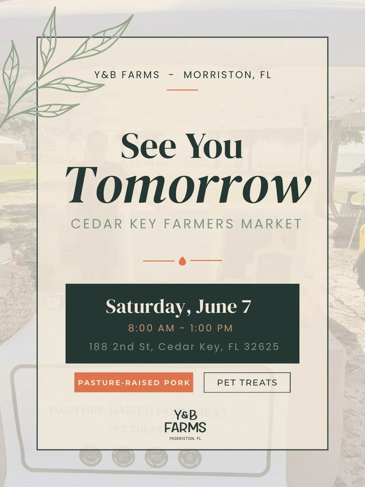 Cedar Key, we&rsquo;ll see you tomorrow 🐷

Every market is a chance to do what we love most -connect with the people who support our family farm, answer questions about how we raise our pigs, and share the story behind your food-

We&rsquo;re bringi