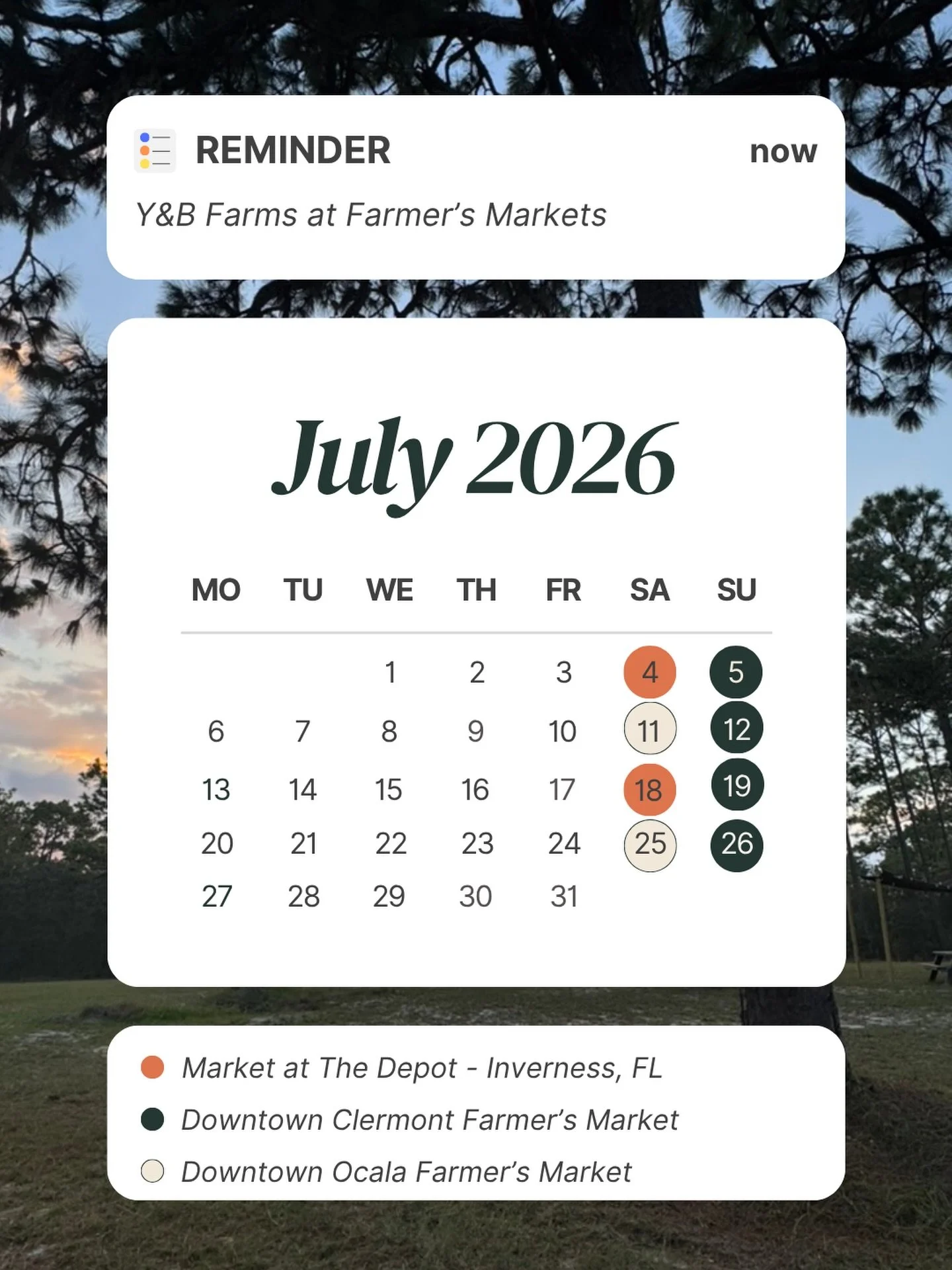 📅 Here&rsquo;s where you&rsquo;ll find us in July!

Whether you&rsquo;re picking up your weekly favorites or stopping by for the first time, we&rsquo;d love to see you at one of our markets this month.

1st and 3rd Saturdays: Market at The Depot
📍 