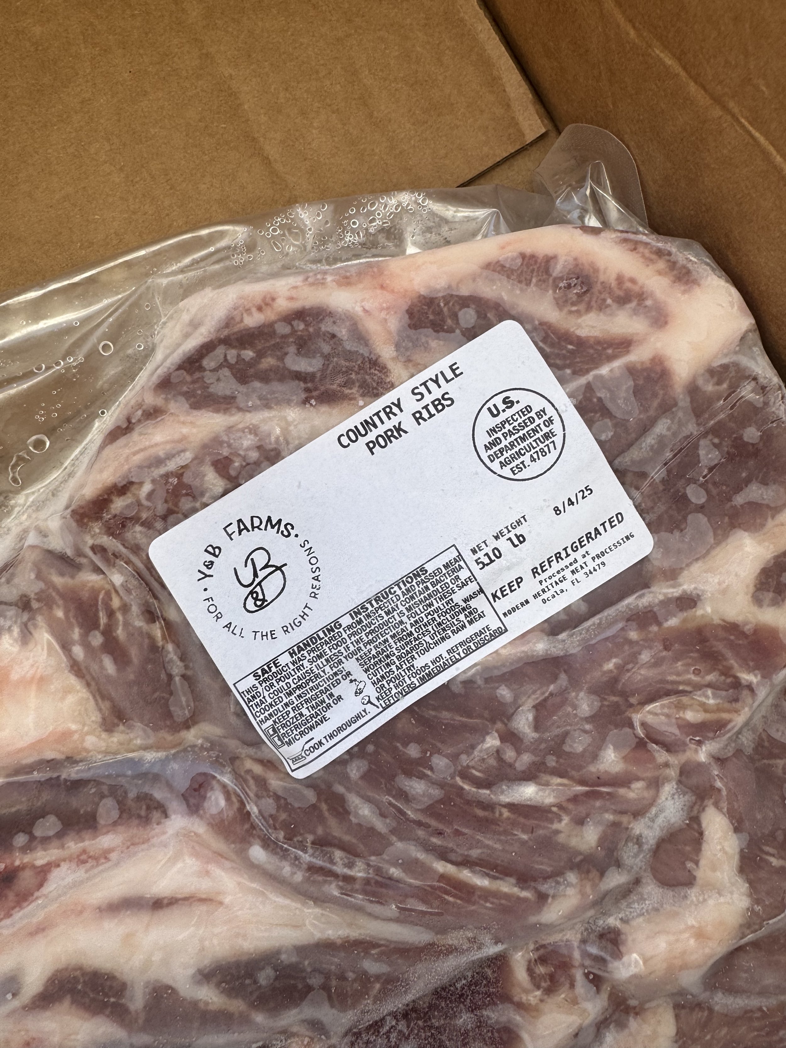 Pasture raised Country Style Pork Ribs from Y&B Farms