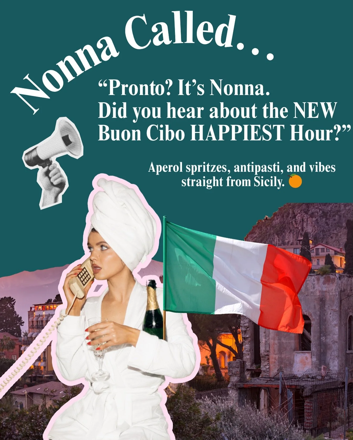 &ldquo;Hello? It&rsquo;s Nonna. She said drop what you&rsquo;re doing and meet her for spritzes.&rdquo; ✨ Looks like Buon Cibo doesn&rsquo;t have Happy Hour &mdash; we will have the HAPPIEST Hour. 🍊🇮🇹 #buoncibosd #comingsoon 

P.S. our team is mak