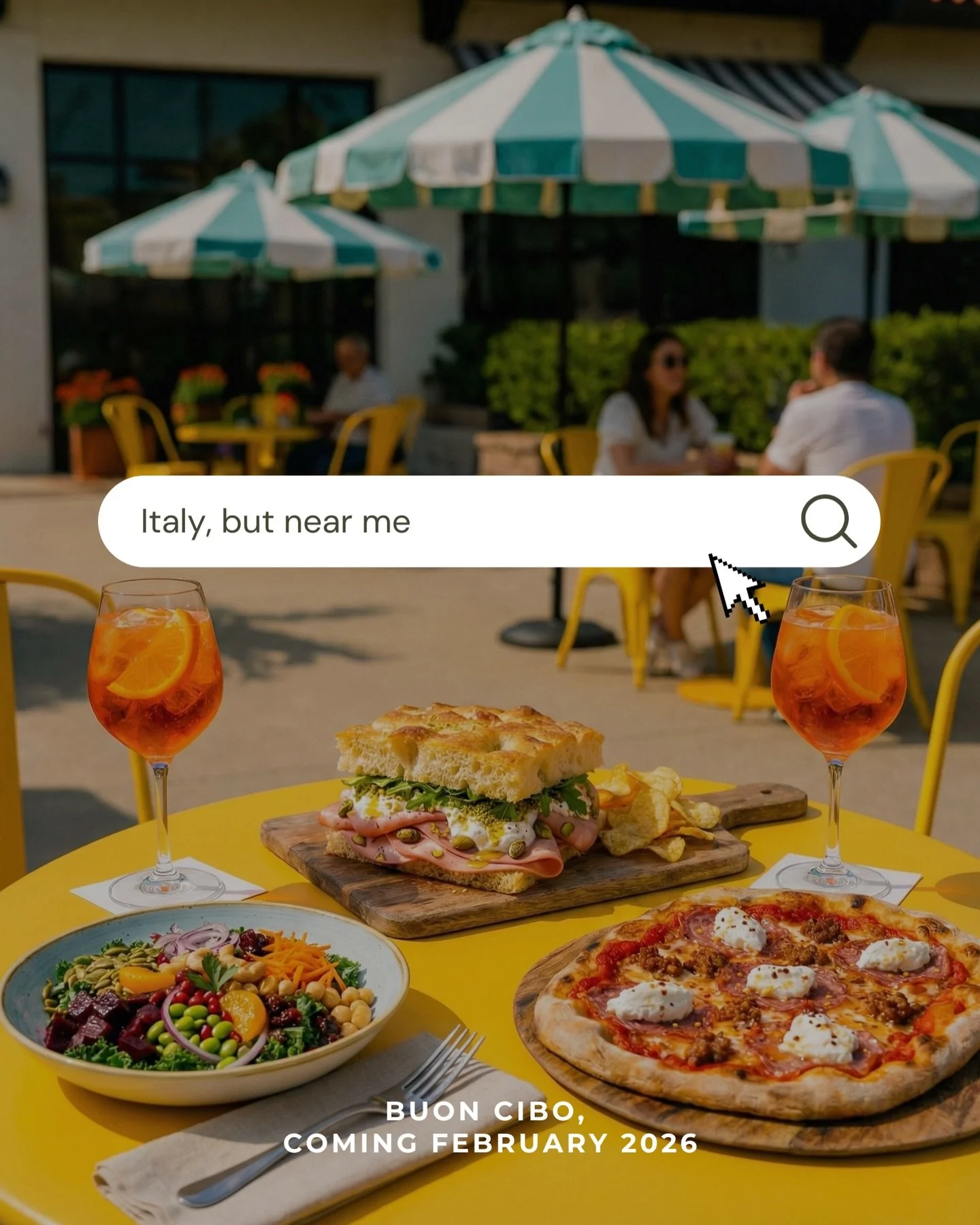 Italy, but closer than you think.
Sun-washed tables. Slow lunches. Aperitivo that turns into dinner. The feeling of Italy&mdash;without the flight.
Buon Cibo is coming to Scripps Ranch this February. Nothing rushed. Everything intentional.
🇮🇹🍷