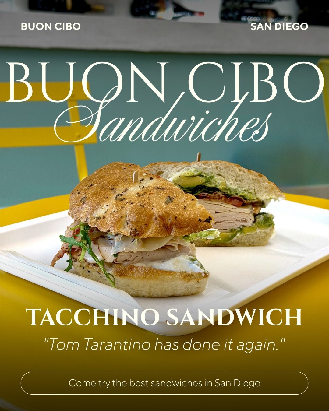 Our first week is in the books and the reviews are in. Our sandwiches are a hit.

Pictured here is the Tacchino &mdash; sliced oven-roasted turkey, provolone, roasted red peppers, ripe tomato, peppery arugula, crispy bacon, and house-made avocado dre