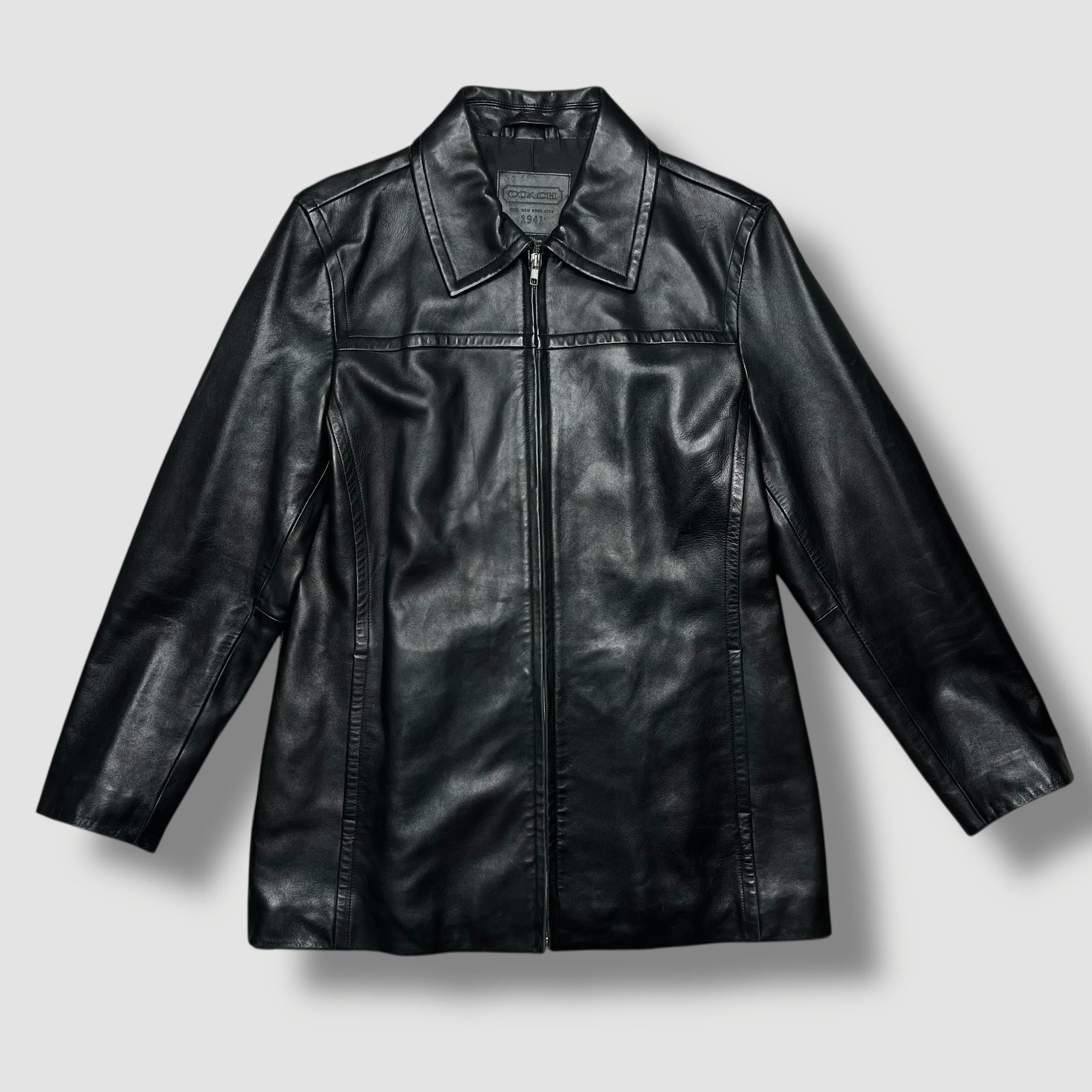 Vintage Coach Black Genuine Leather Zip-Up Jacket