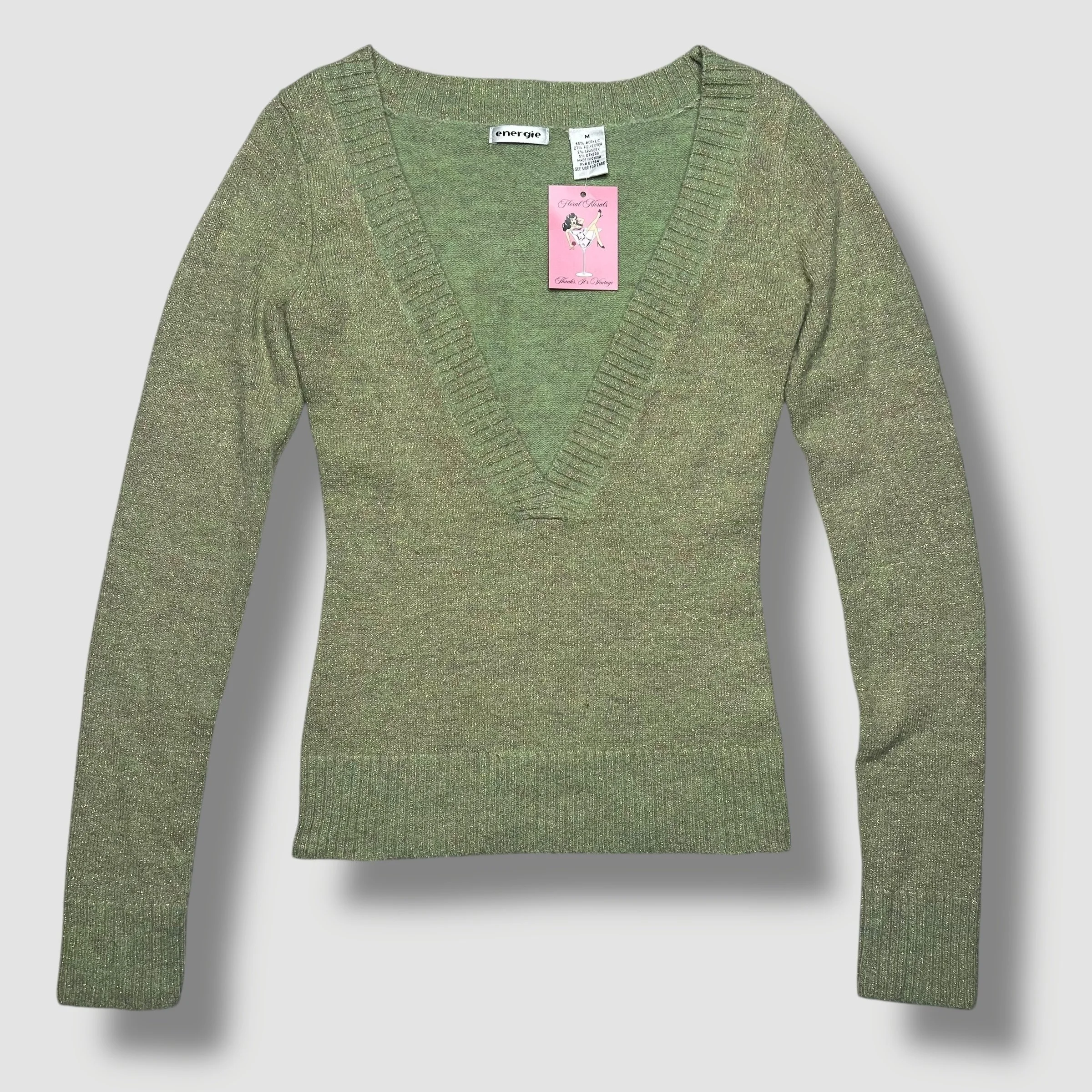 Energie Green & Gold Sparkle Knot Sweater