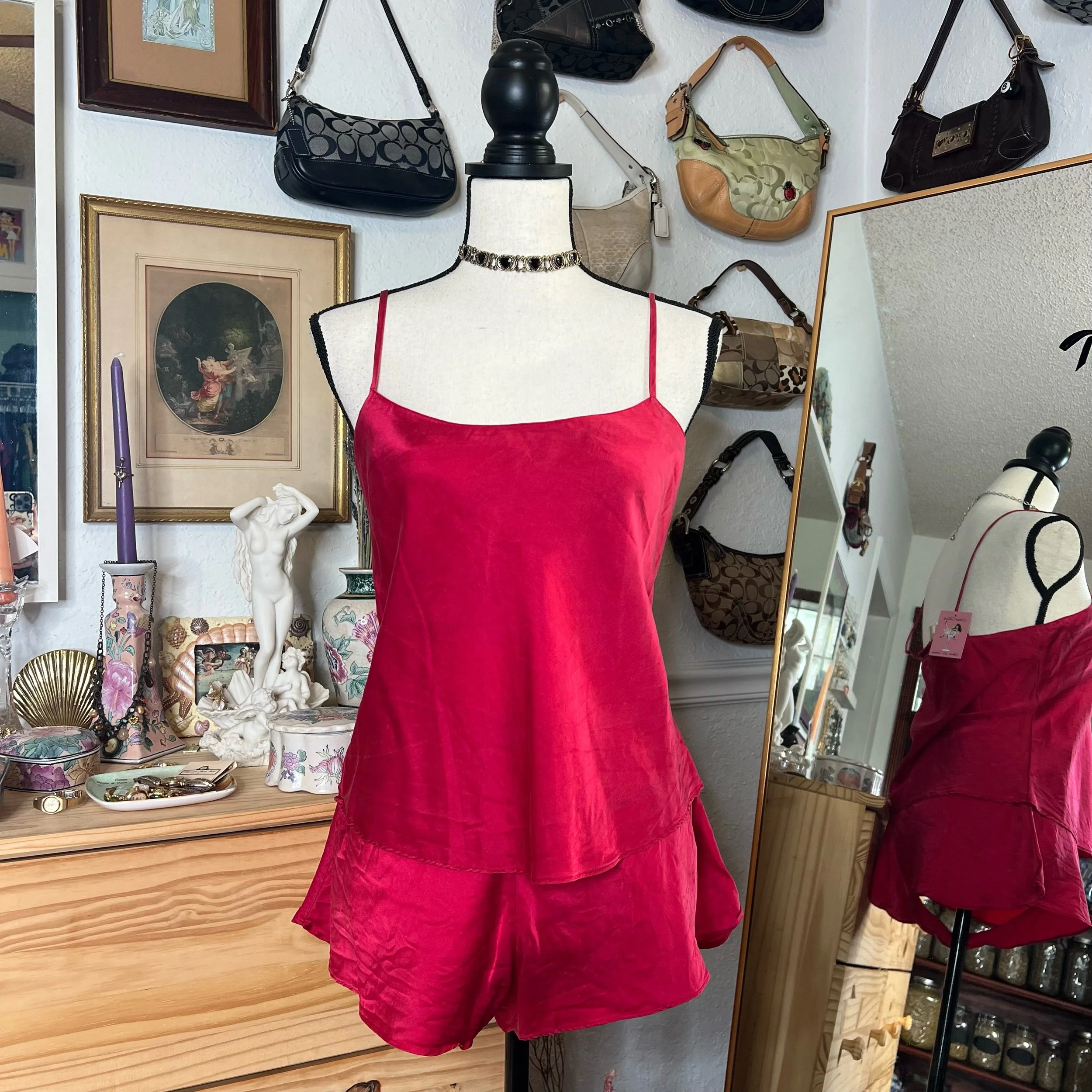 Victoria’s Secret Vintage Gold Label 100% Silk Red Sleep Set