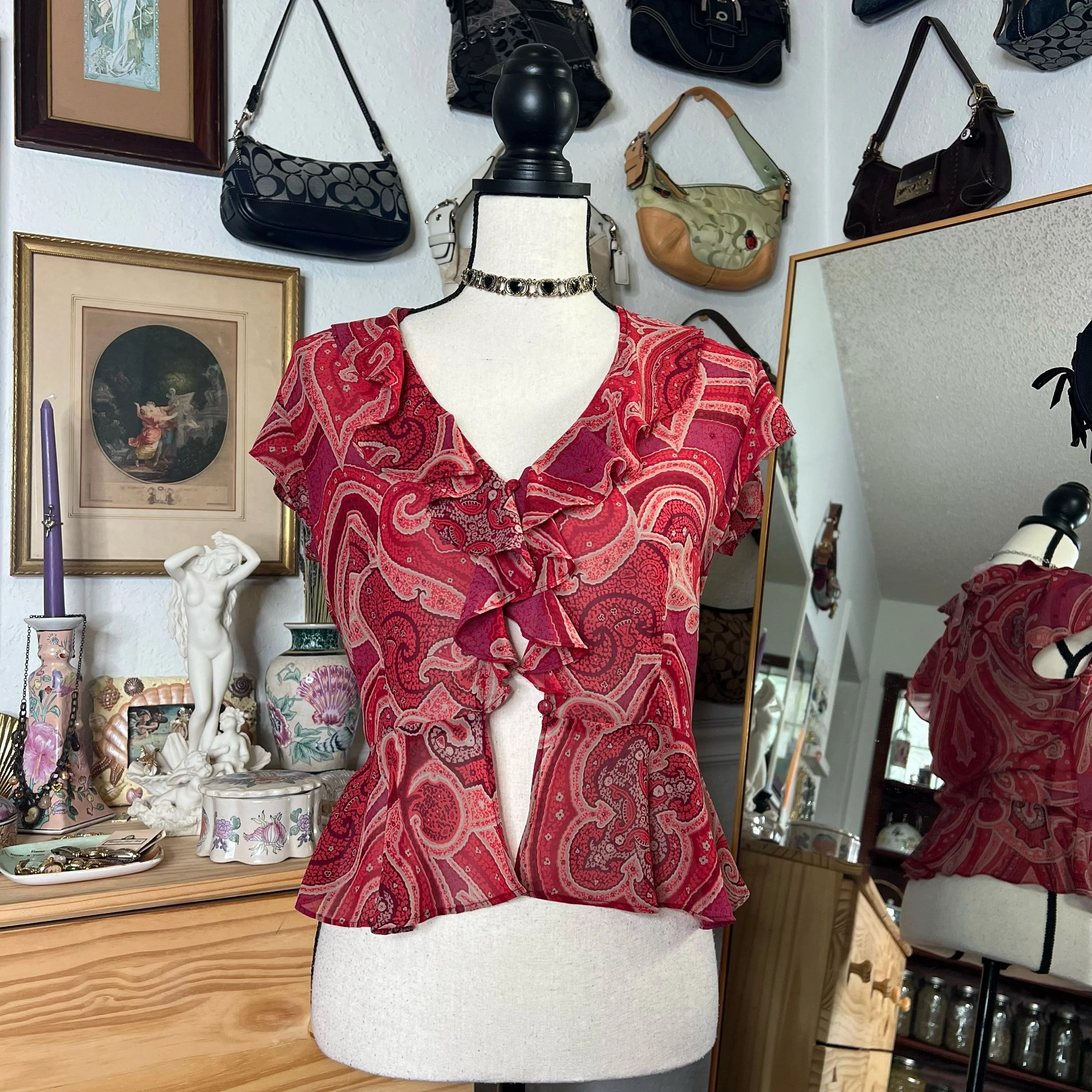 Victoria’s Secret Paisley Ruffle Sheer Top