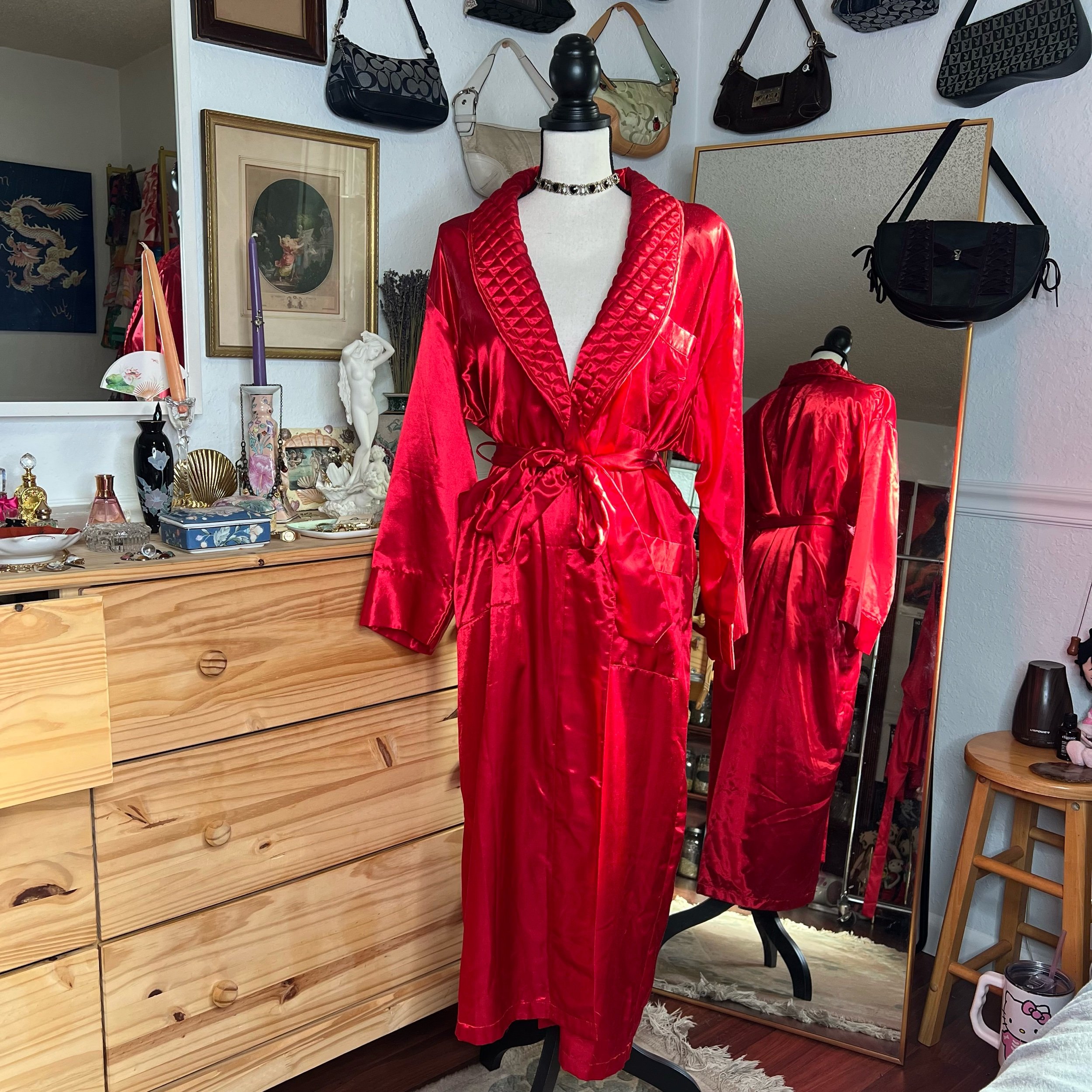 Victoria’s Secret Vintage Gold Label Red Satin Maxi Robe