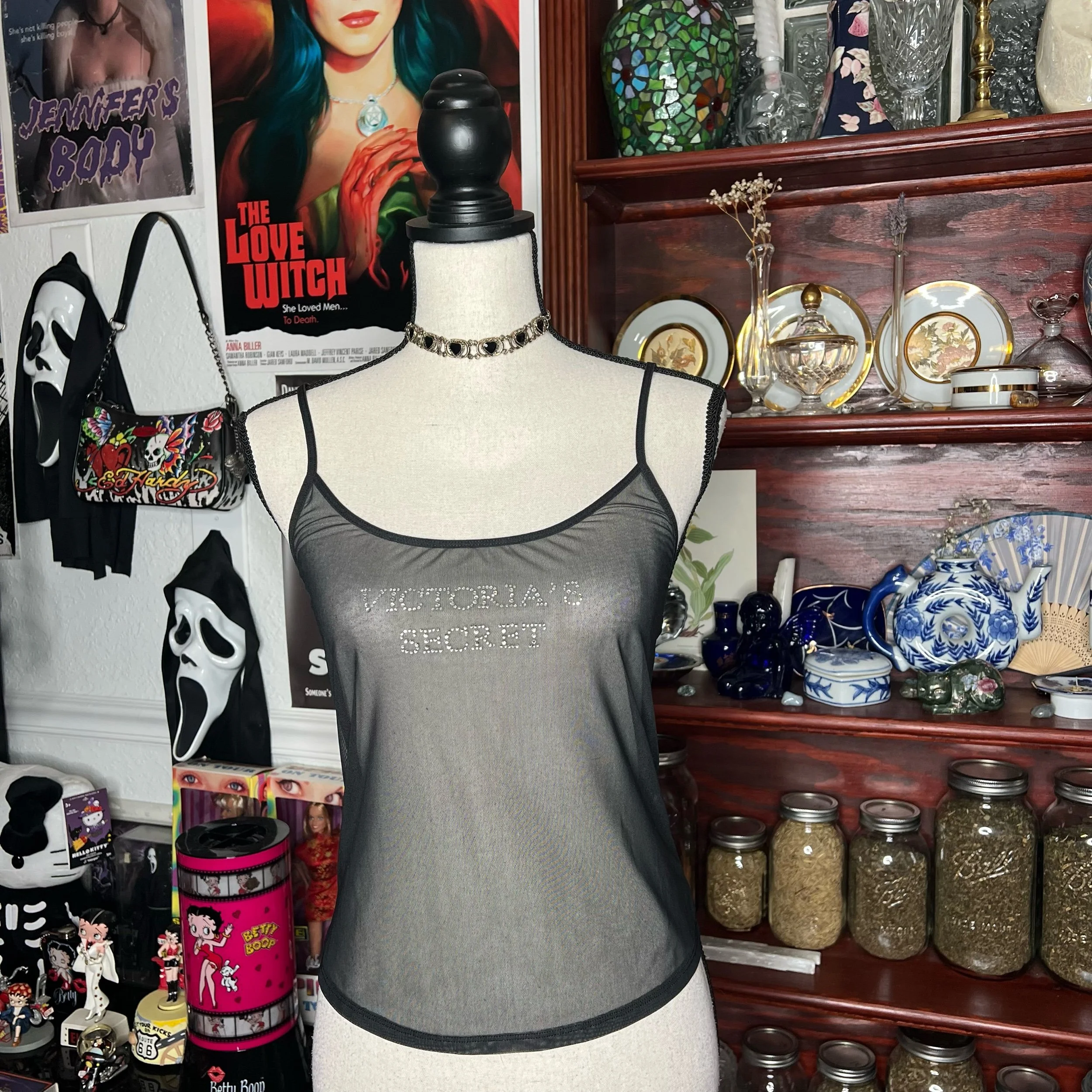 Victoria’s Secret Black Mesh Rhinestone Cami