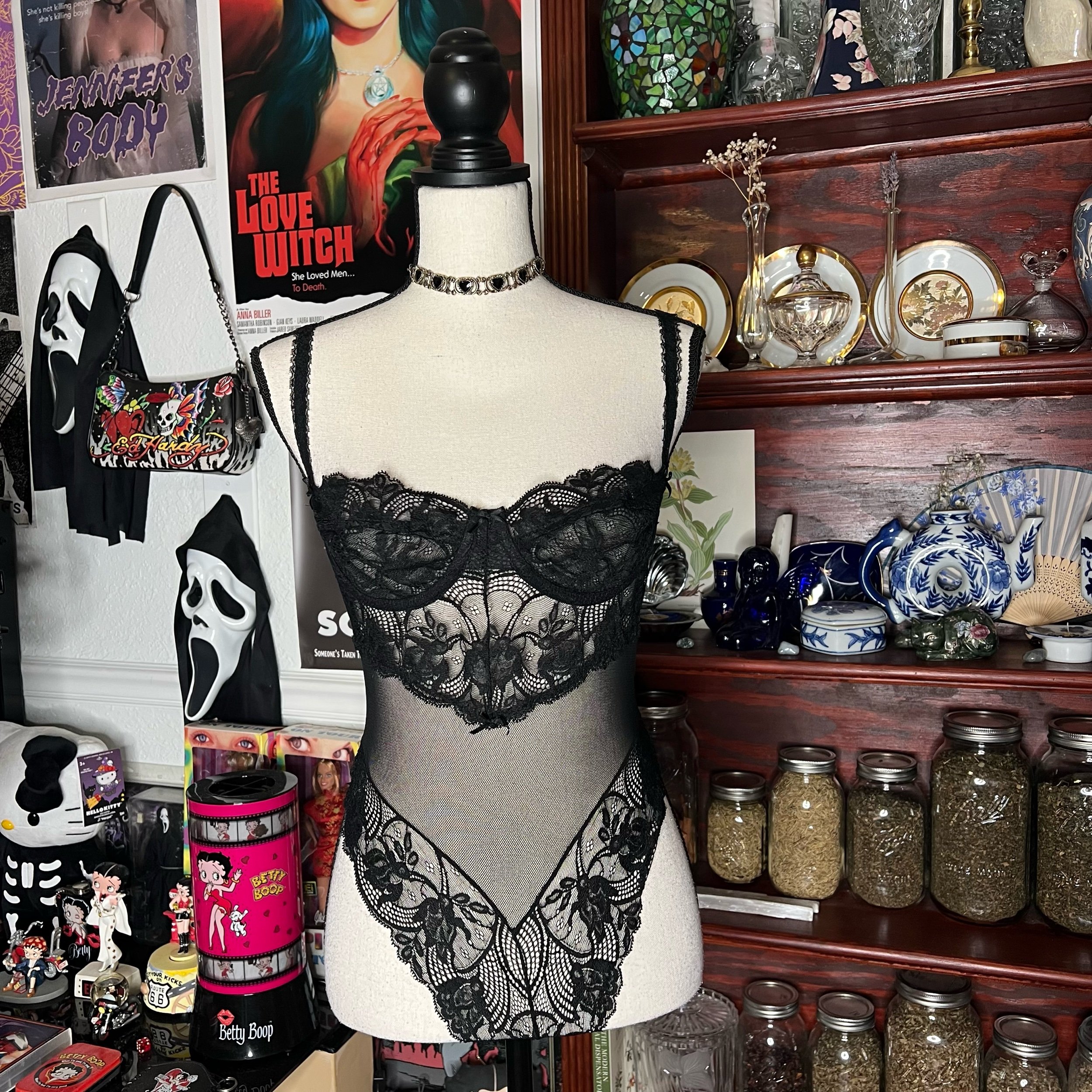 Victoria’s Secret Vintage Gold Label Black Lace Bodysuit Lingerie