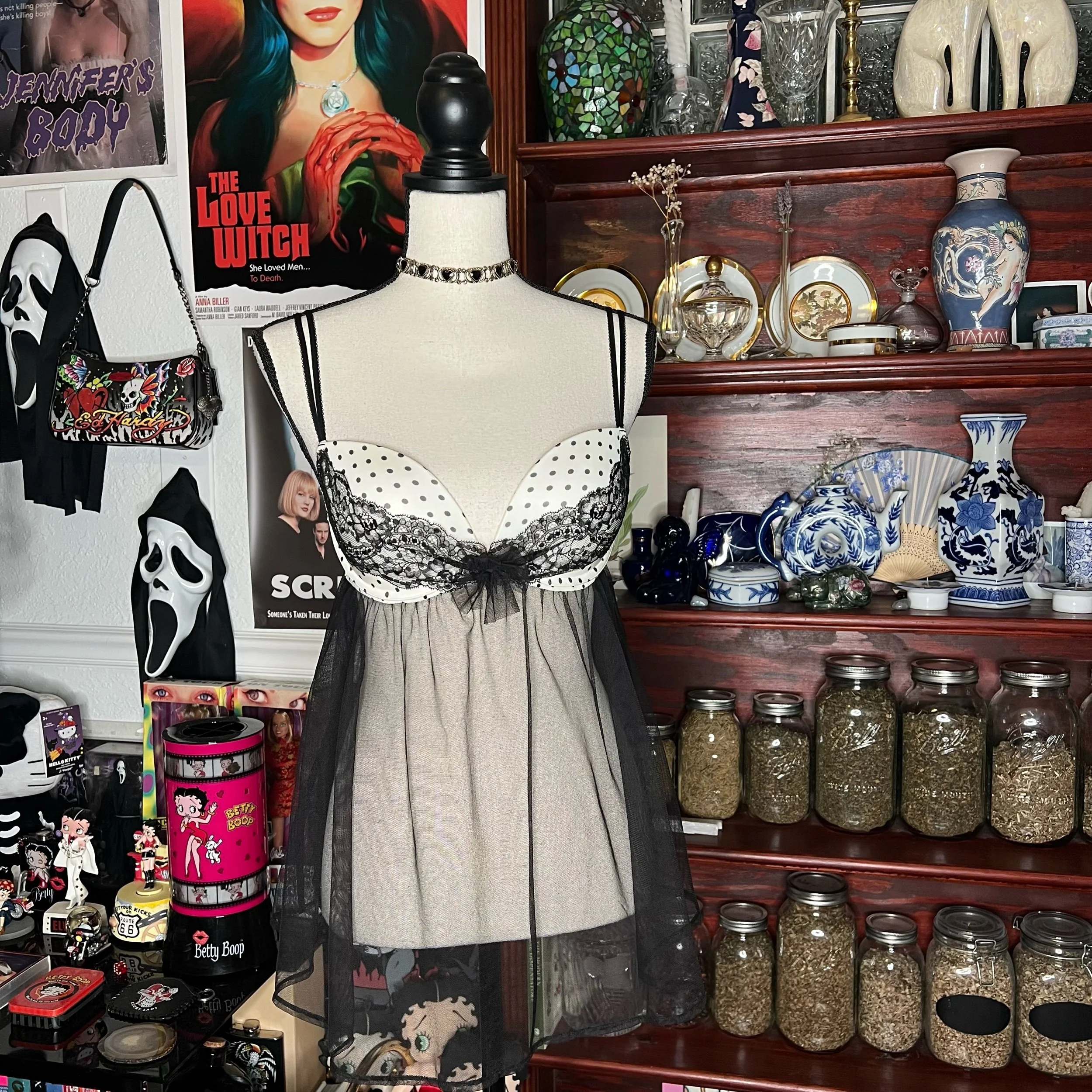 Victoria’s Secret Mesh & Lace Polka Dot Bustier