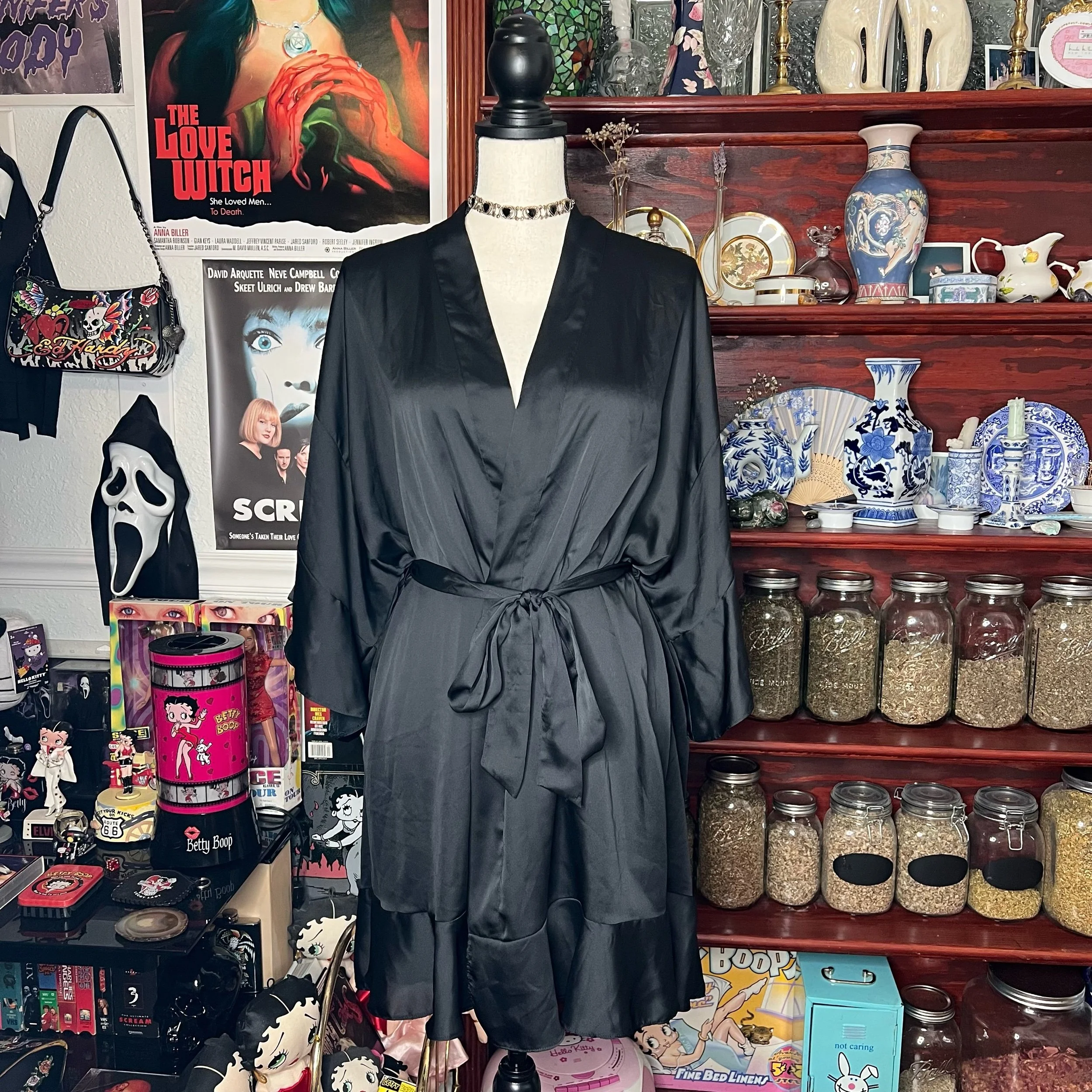 Victoria’s Secret Black Satin Flare Sleeve Robe