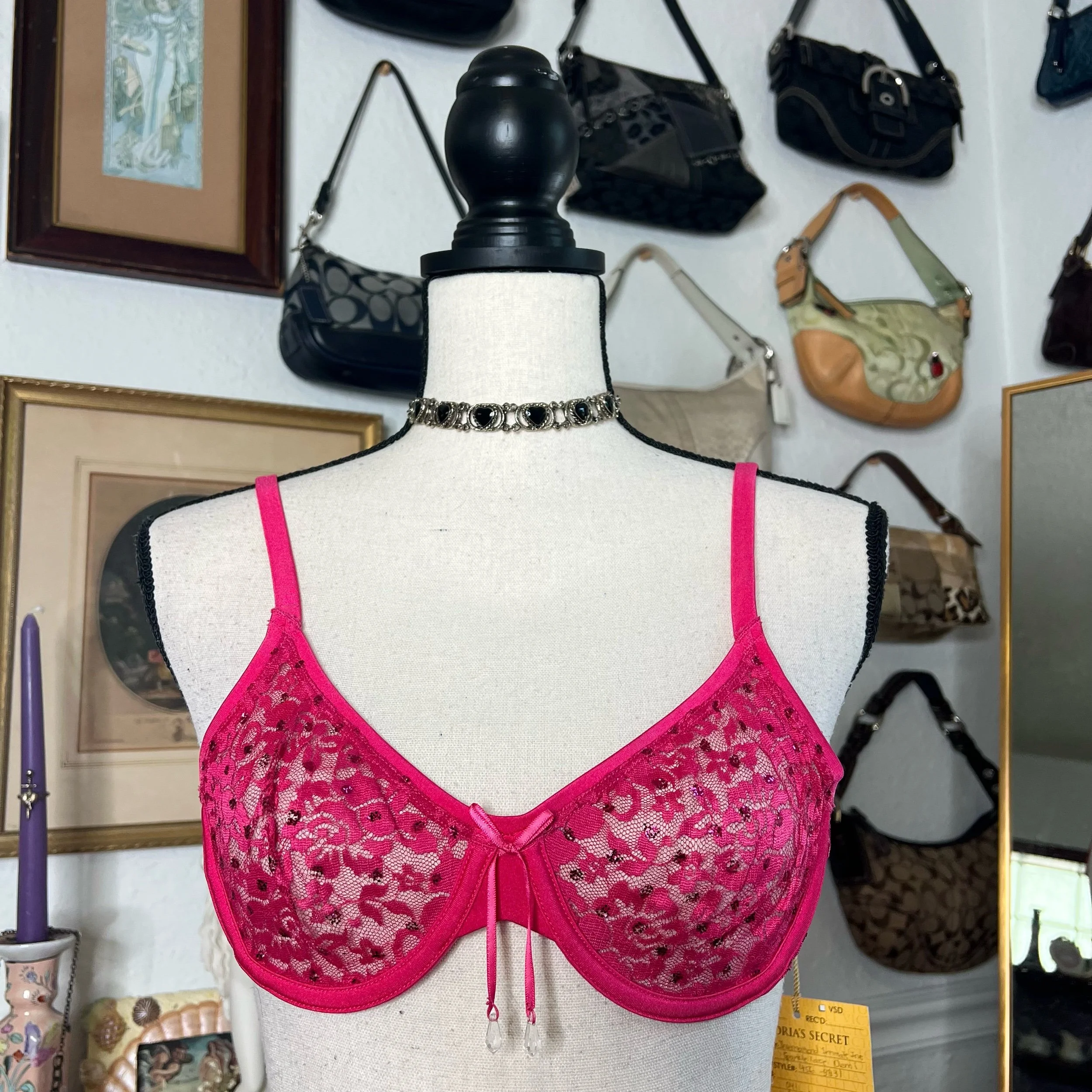 Victoria’s Secret Sexy Little Things Hot Pink Sparkle Lace Demi Bra