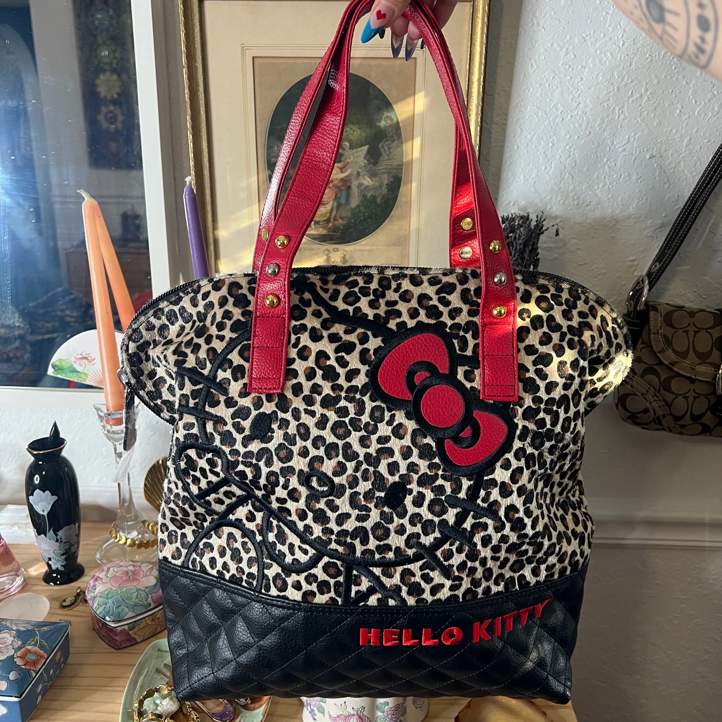 Hello Kitty Fuzzy Leopard Print Shoulder Bag