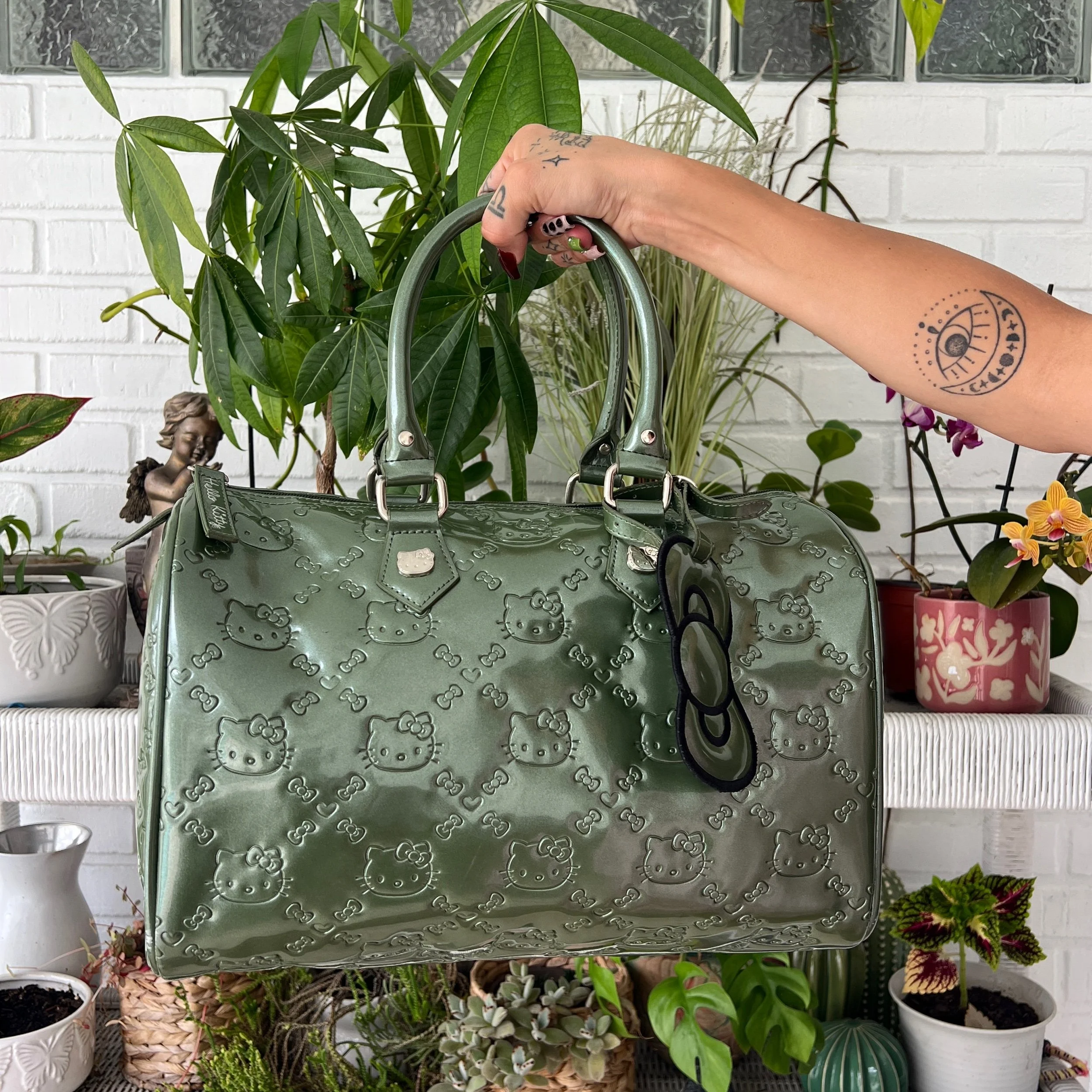 Hello Kitty Loungefly Olive Green Large Bowler Bag
