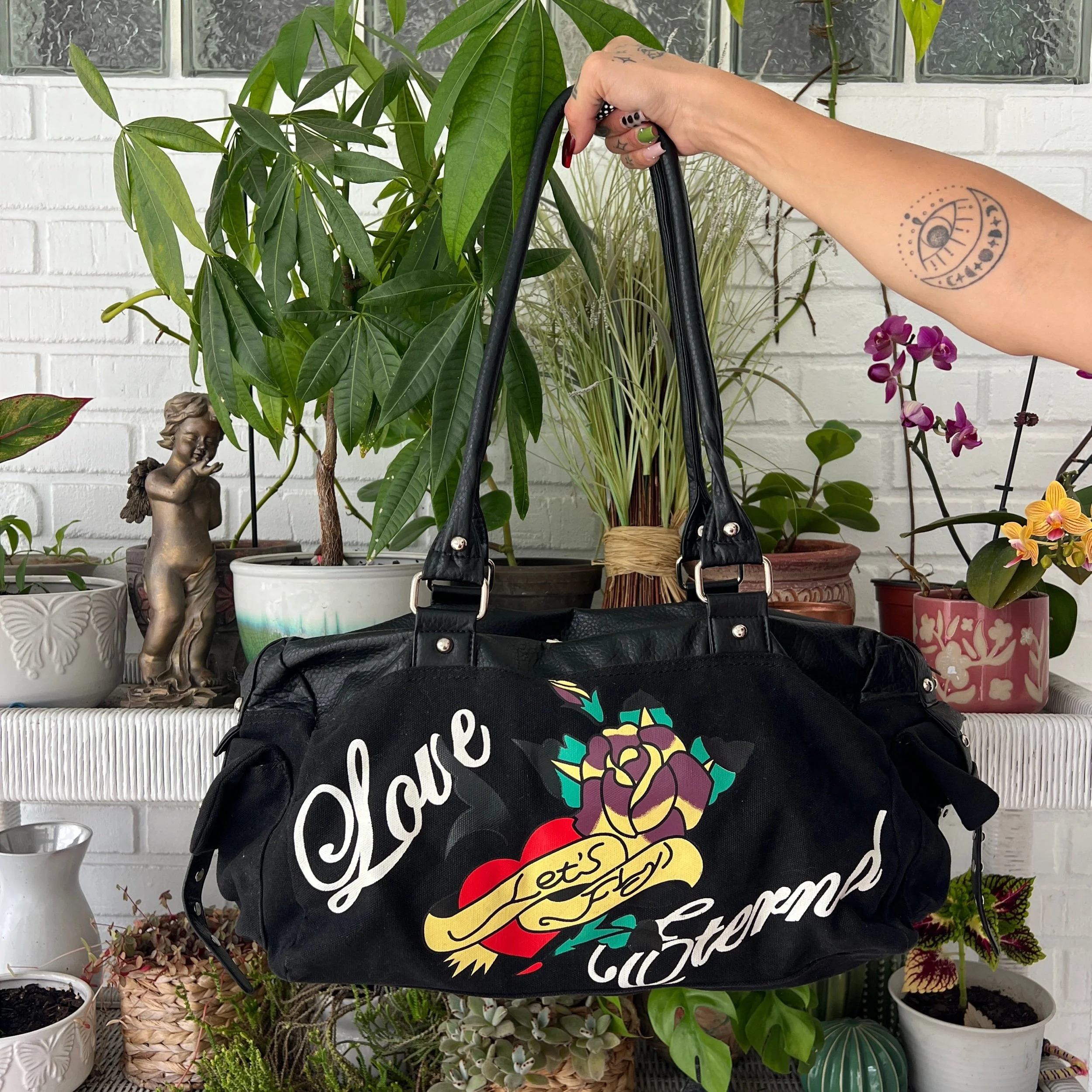 Ed Hardy Love Eternal Black Large Hobo Shoulder Bag