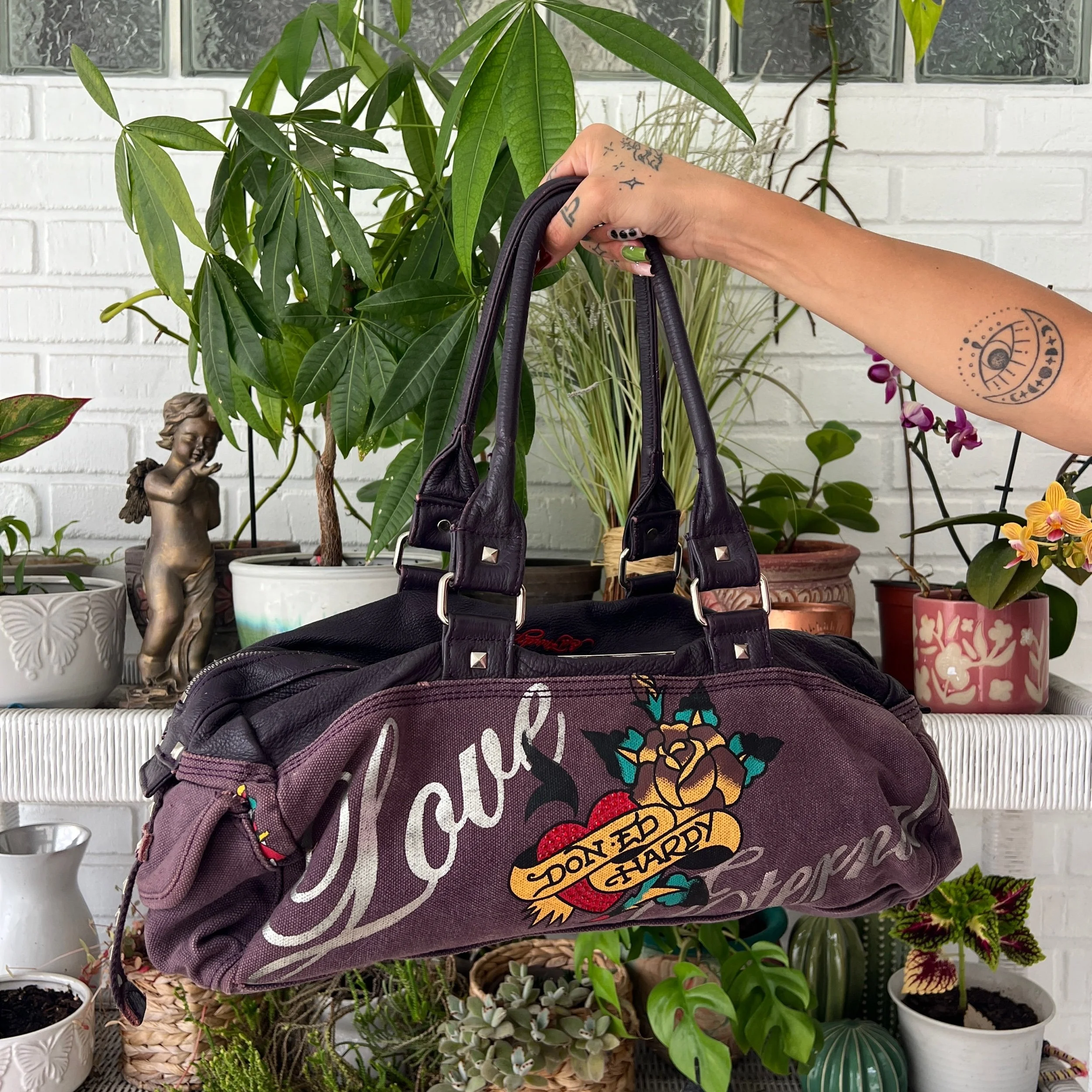 Ed Hardy Love Eternal Purple Hobo Shoulder Bag