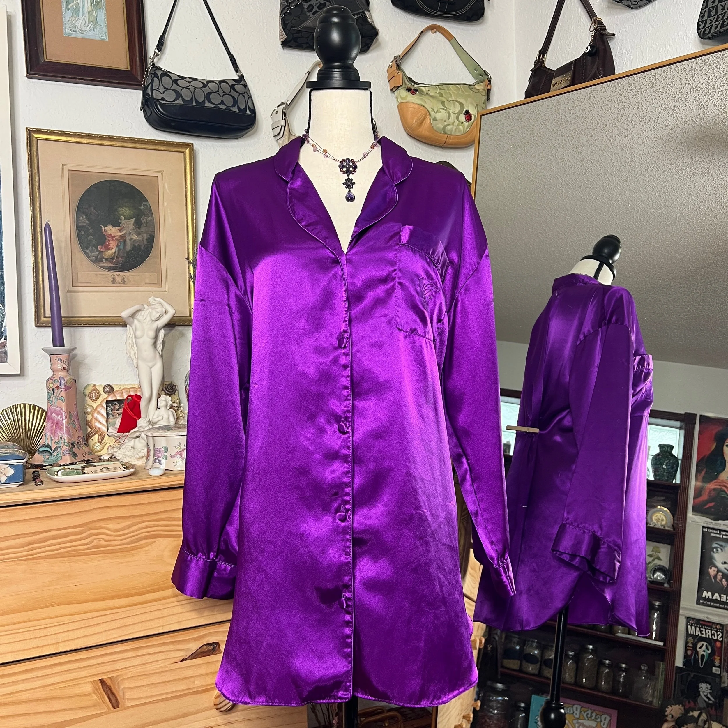 Victoria’s Secret Gold Label Purple Satin Button-up Nightgown Sleep Top