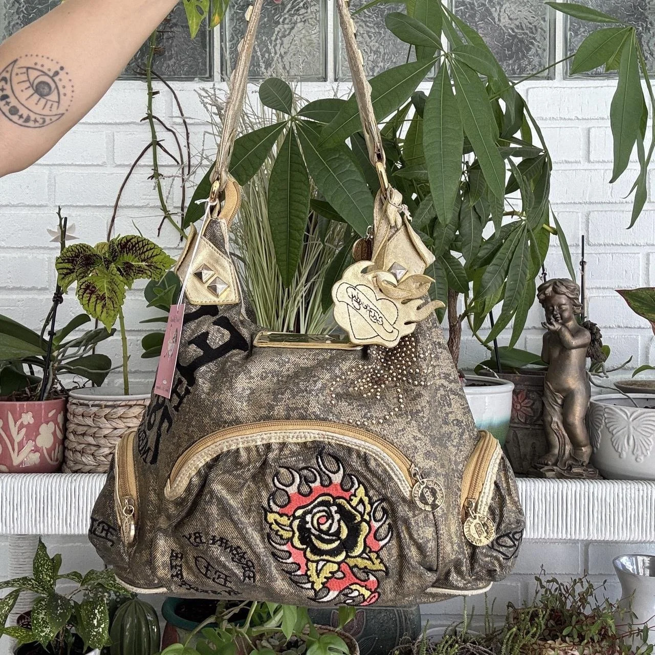 Ed Hardy Y2K Golden Shoulder Bag