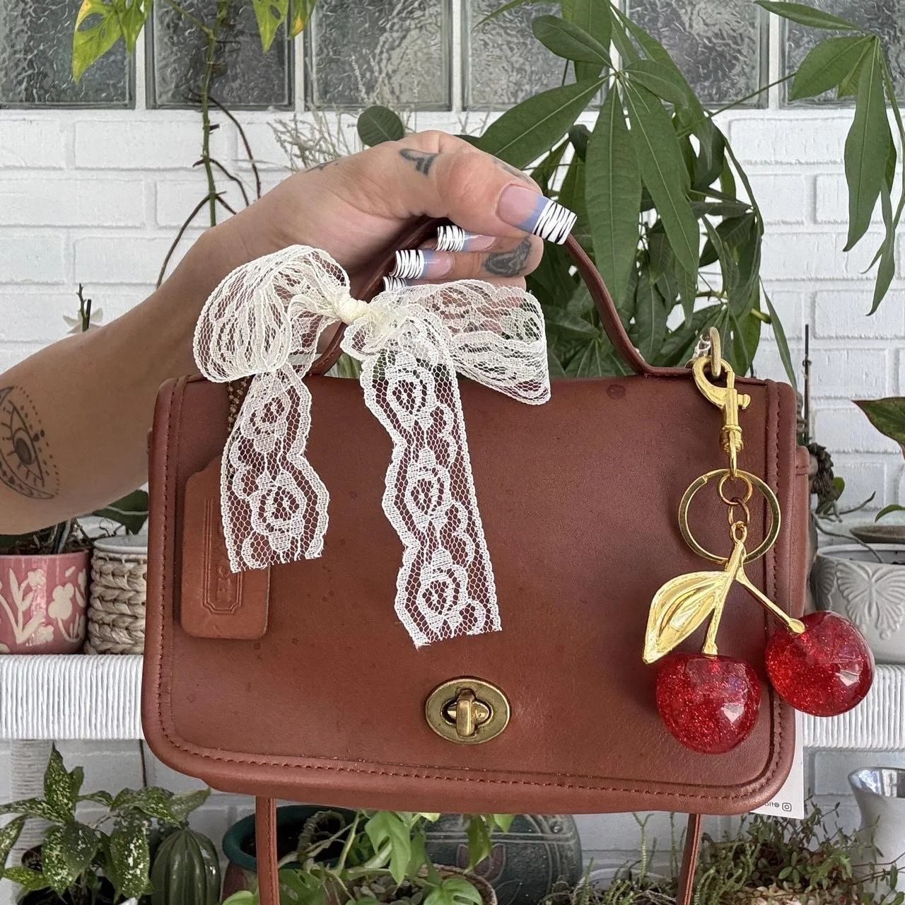 Vintage Coach Casino Tan Brown Leather Turn Lock Mini Bag