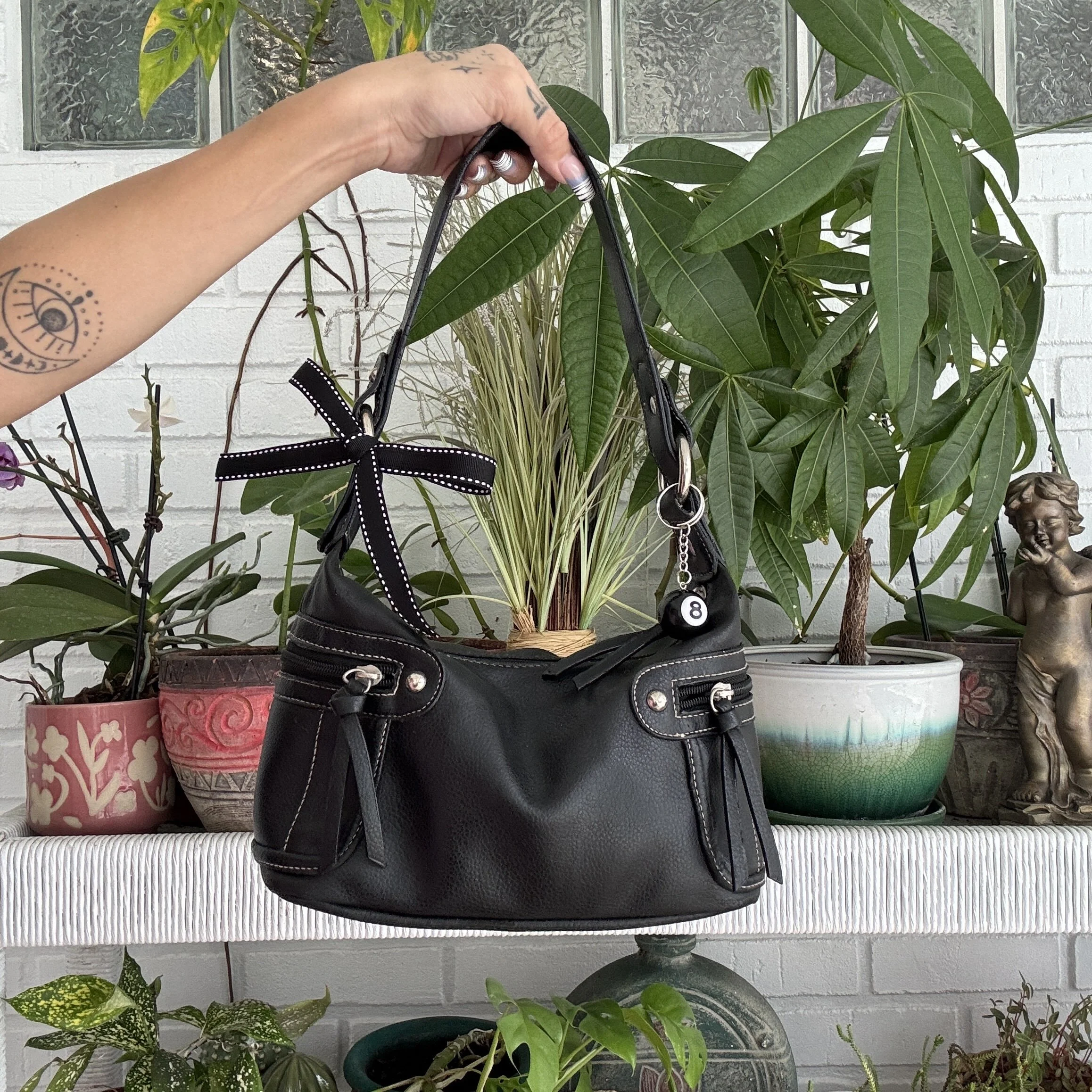 Y2K Grunge Black Faux Leather Mini Hobo Zipper Bag