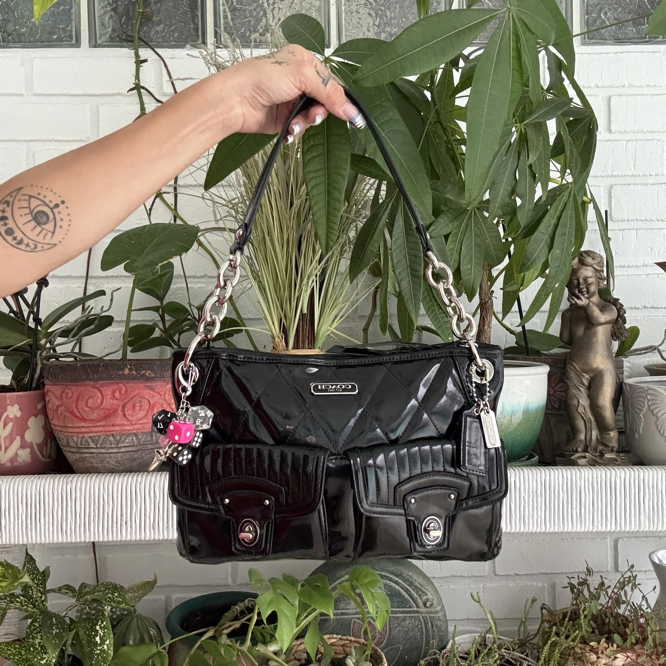 Coach Poppy Black Liquid Gloss Shoulder Bag